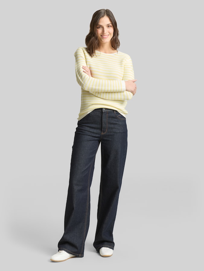 Gebreide trui van katoen door Women, yellow offwhite knit stripe