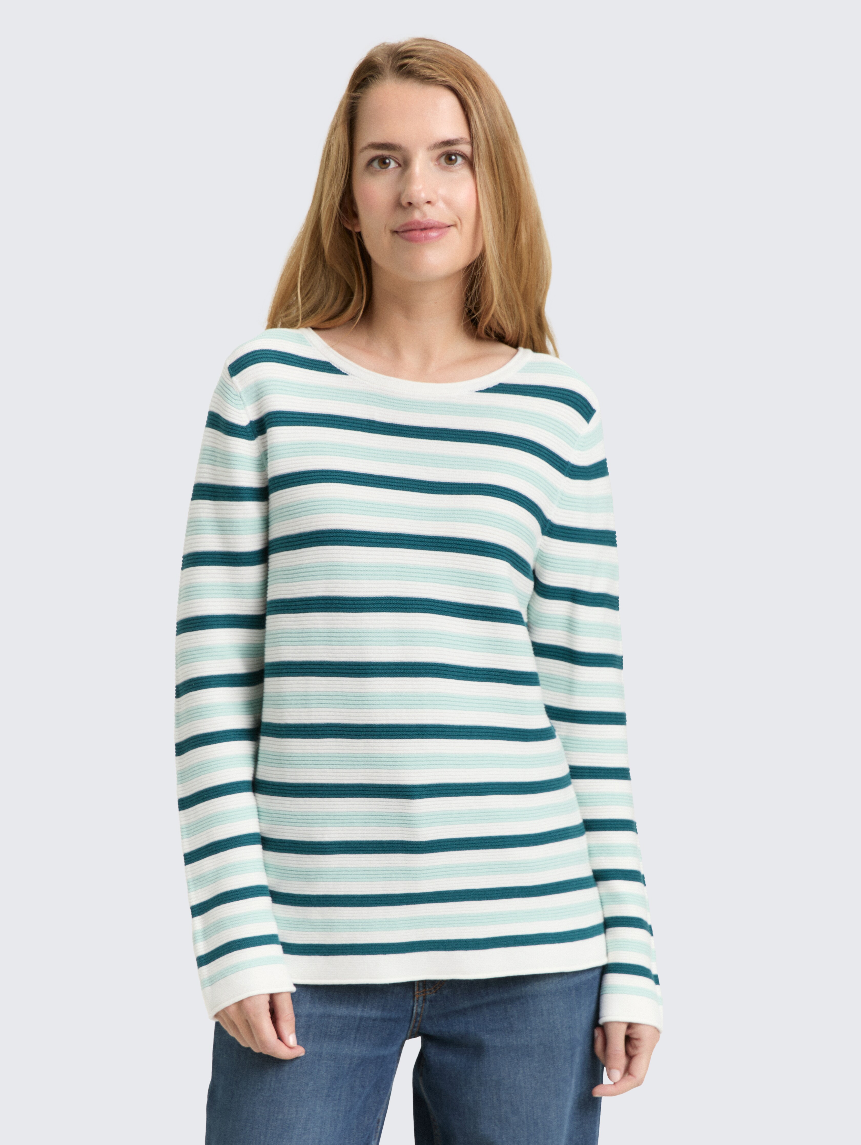 Strickpullover aus Baumwolle von Women, mint green beige stripe