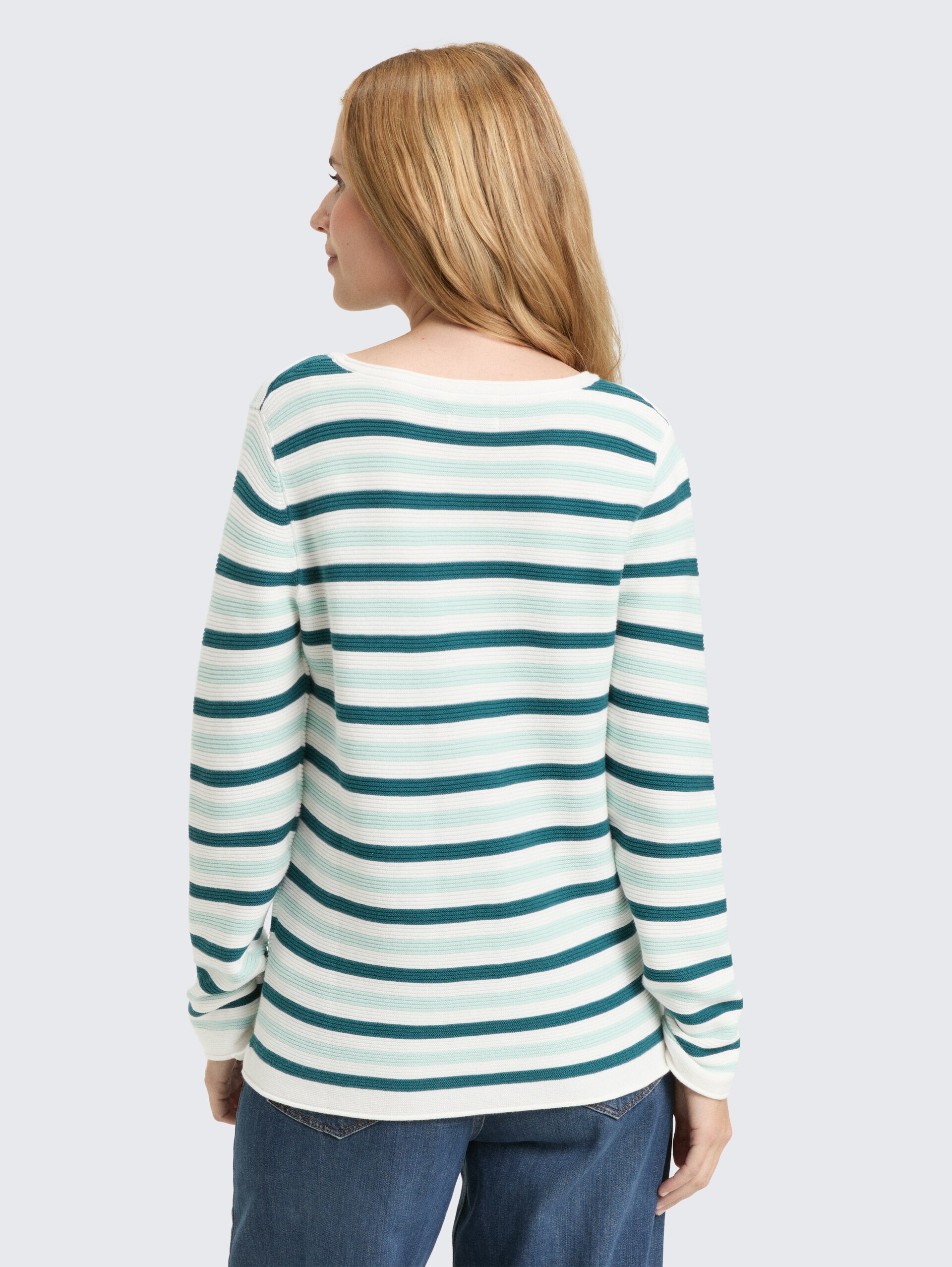 Strickpullover aus Baumwolle - mint green beige stripe