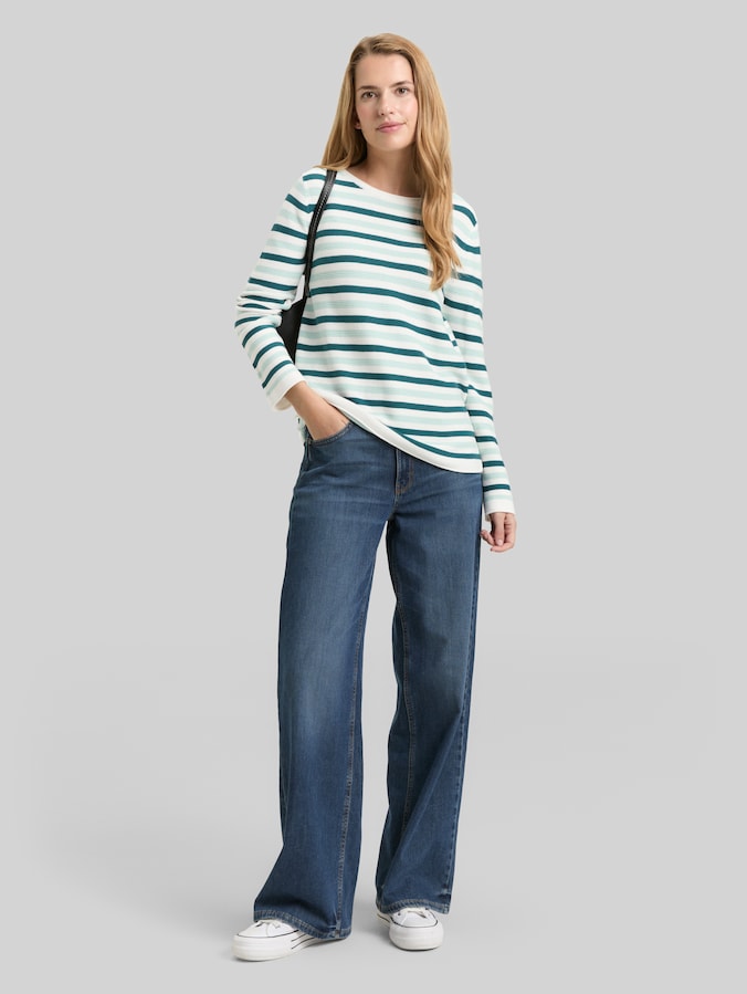 Gebreide trui van katoen door Women, mint green beige stripe