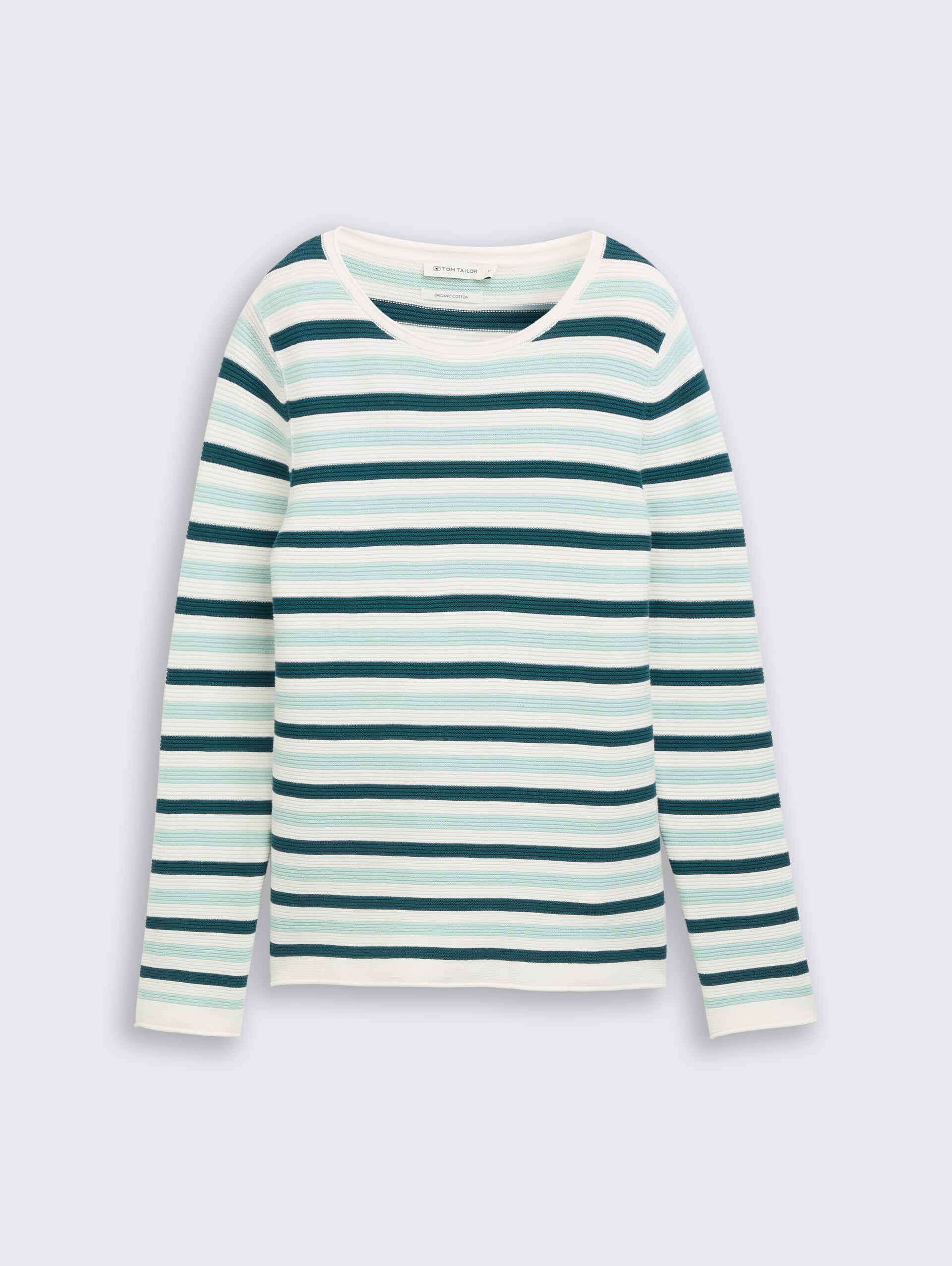 Strickpullover aus Baumwolle - mint green beige stripe
