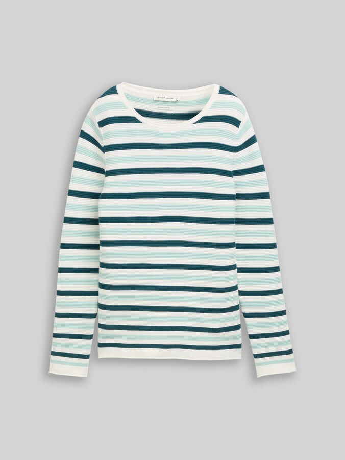 Strickpullover aus Baumwolle von Women, mint green beige stripe