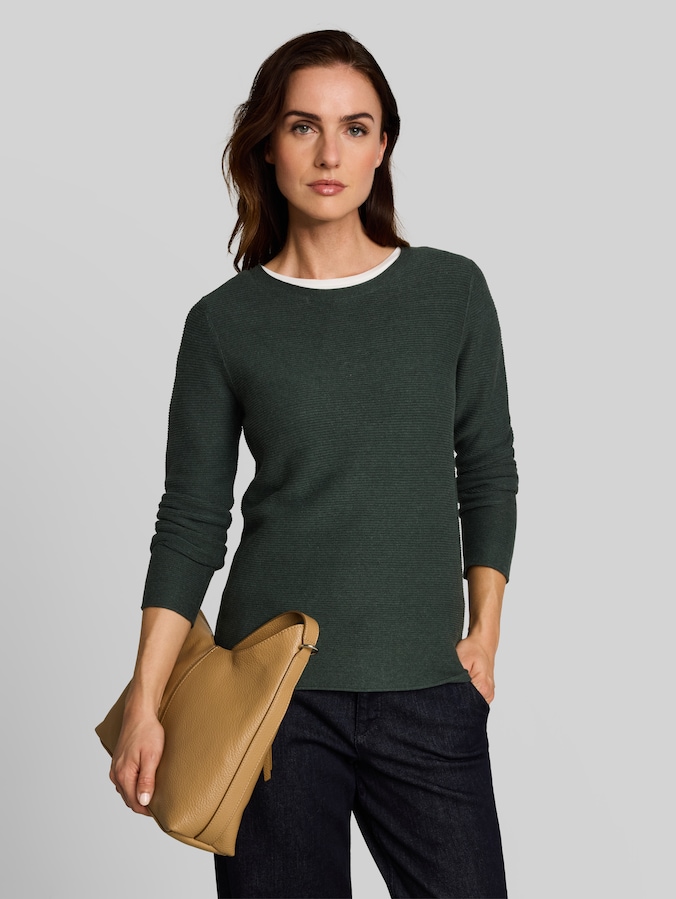 Gebreide trui van katoen door Women, dark olive melange
