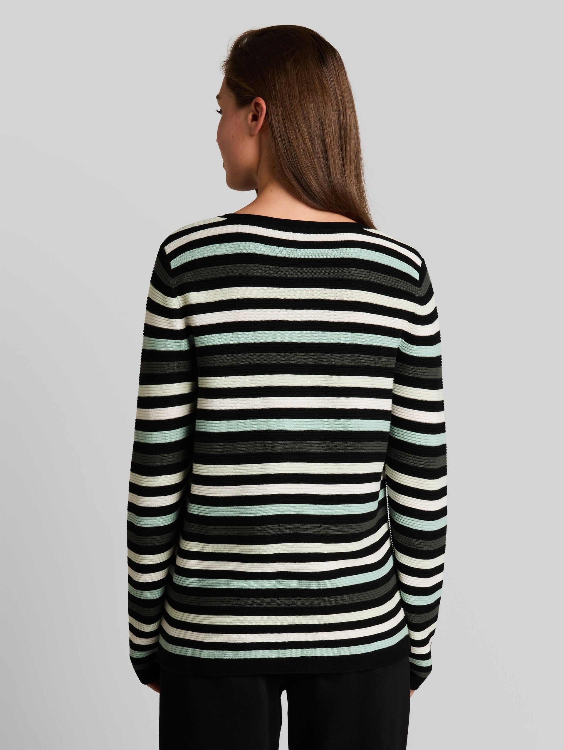 Strickpullover aus Baumwolle - dusty green black stripe