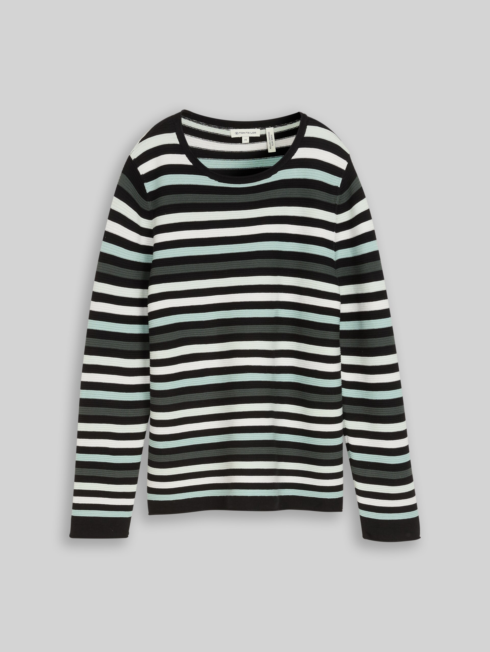 Strickpullover aus Baumwolle - dusty green black stripe