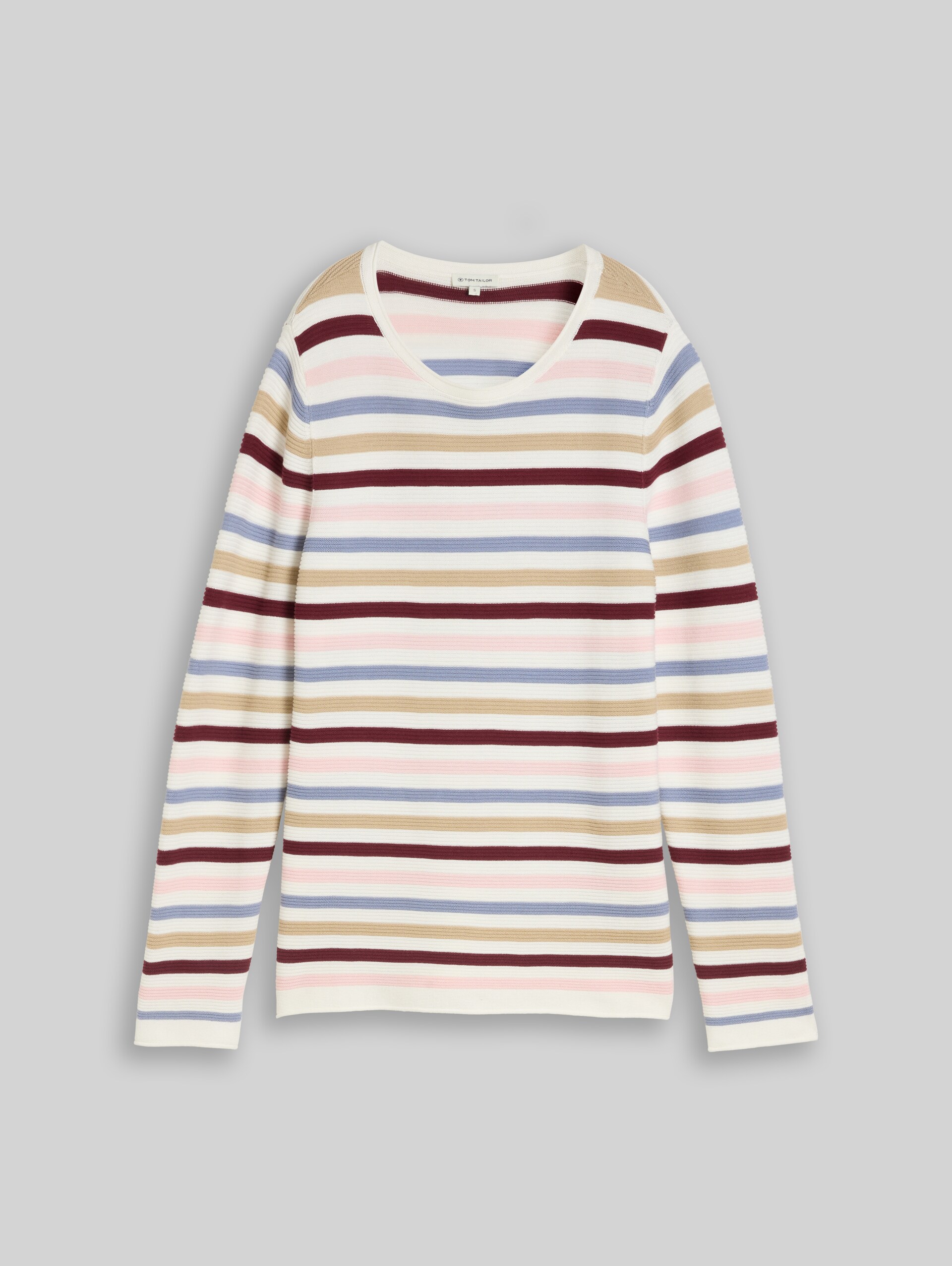 Cotton knitted jumper - rosa beige plum regular stripe