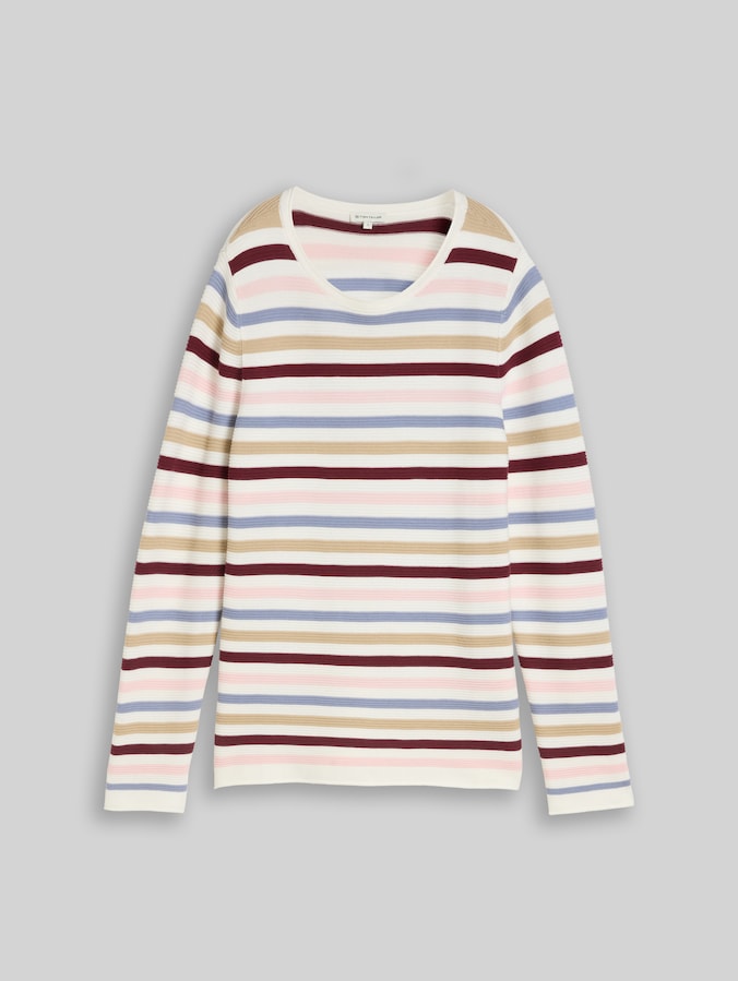 Cotton knitted jumper by Women, rosa beige plum regular stripe
