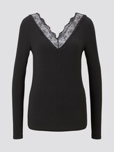 Niet geselecteerd, Lange mouwen shirt met kanten details door , zwart