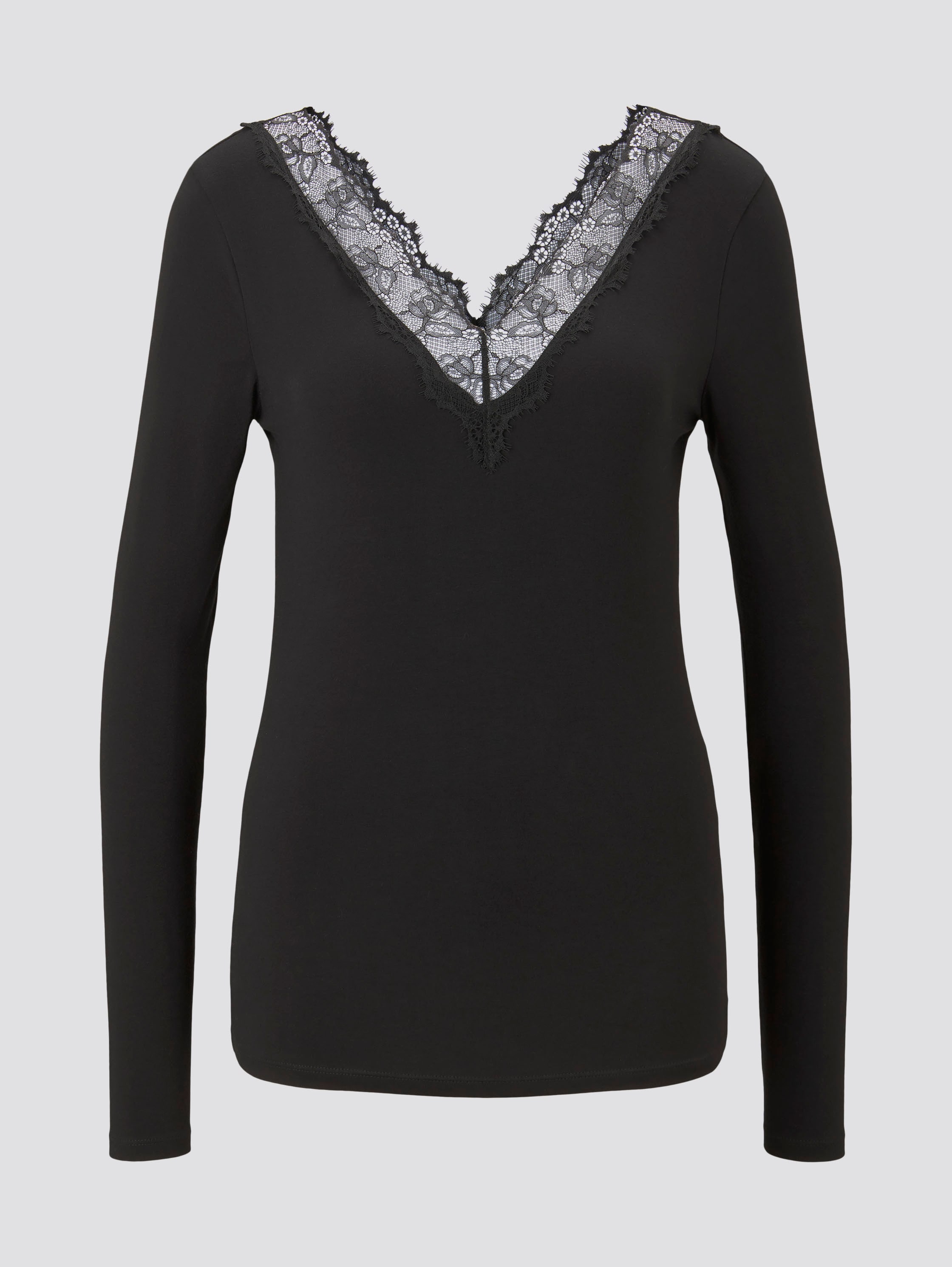 Tee shirt manches longues avec détail en dentelle - Deep Black - Vue de face du produit