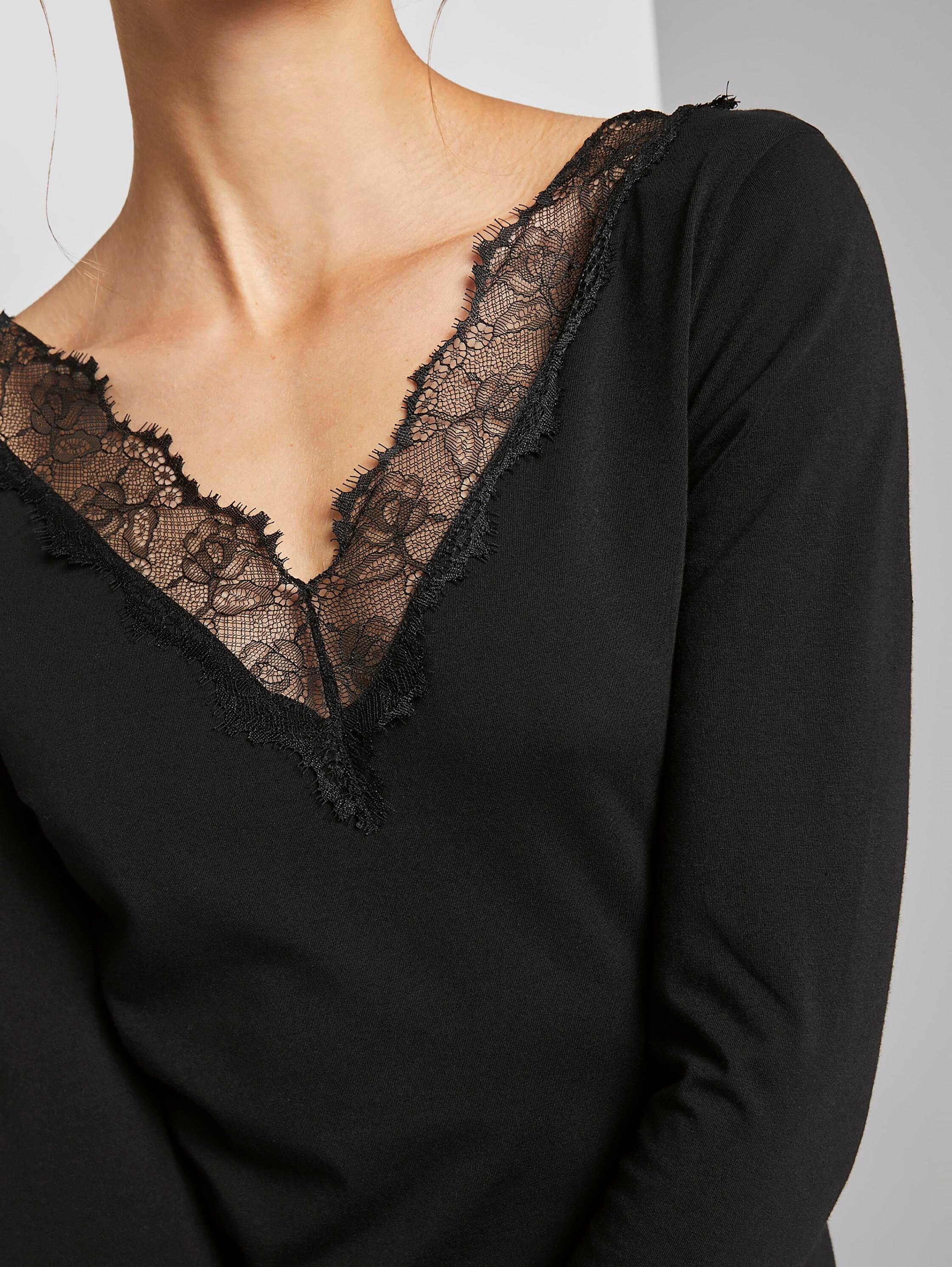 Tee shirt manches longues avec détail en dentelle - Deep Black - Vue détaillée du modèle