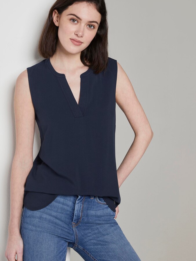 Ärmellose Bluse mit Henley-Ausschnitt von Denim Female, Real Navy Blue