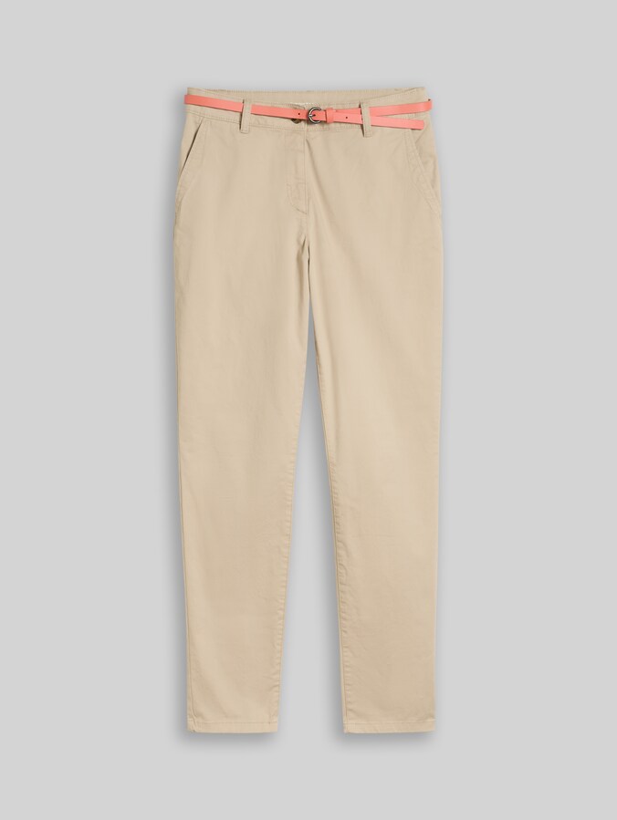 Chinos with belt by Women, Gravel Beige