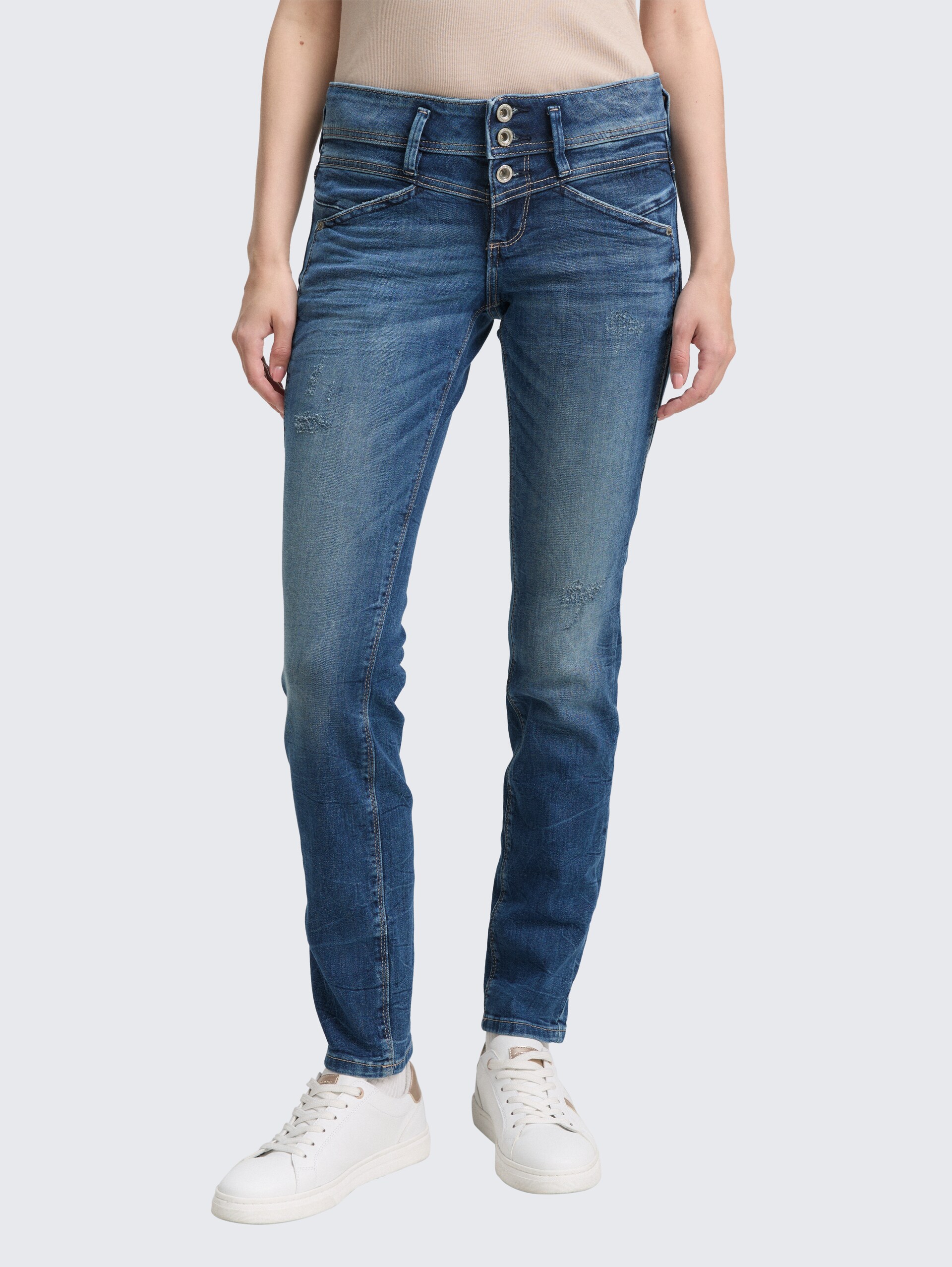 TTALEXA SLIM jeans - random bleached  blue denim - Neckline model front view