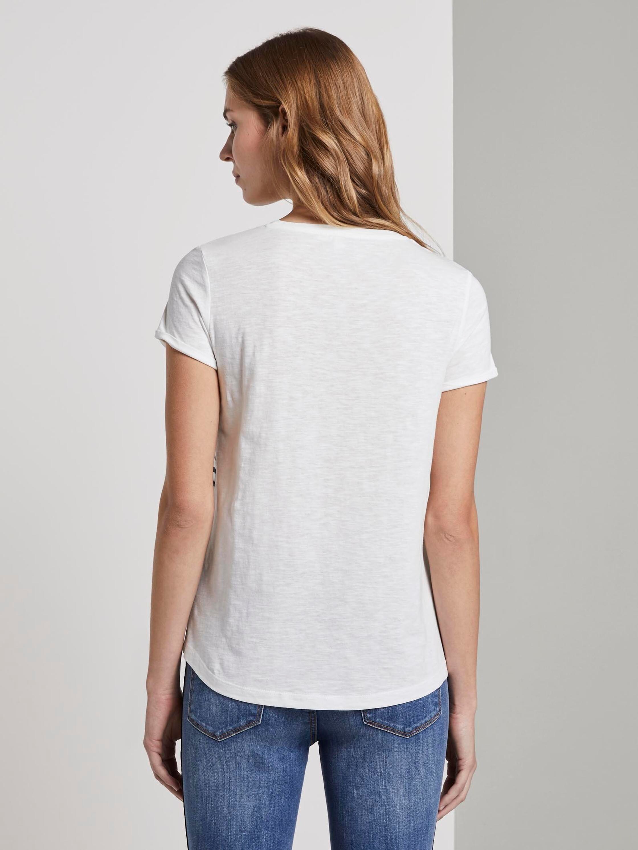 Gestreiftes T-Shirt mit kleiner Stickerei - navy white stripe - Auschnitt Model-Rückansicht