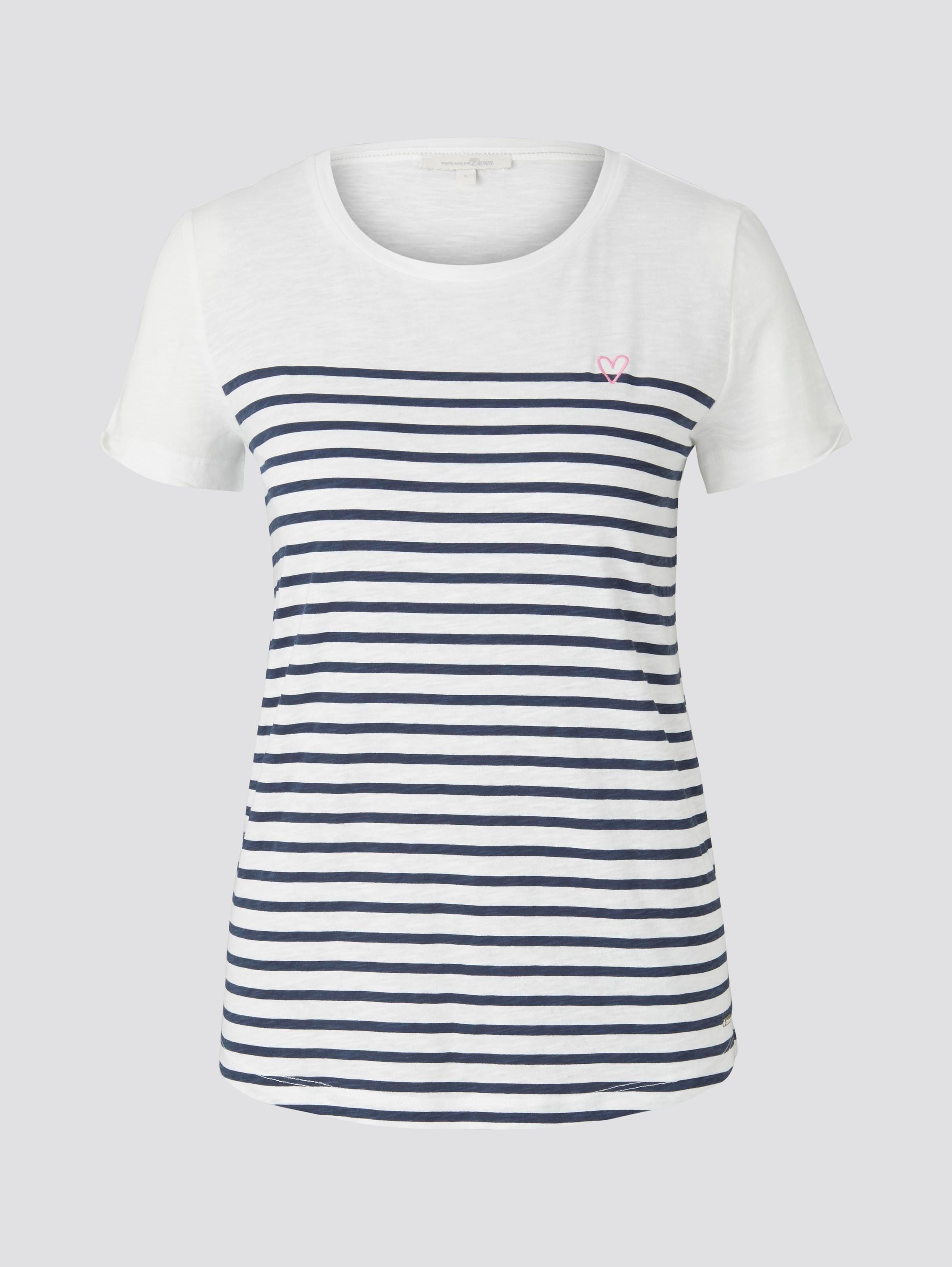 Gestreiftes T-Shirt mit kleiner Stickerei - navy white stripe - Vorder-Produkt-Ansicht