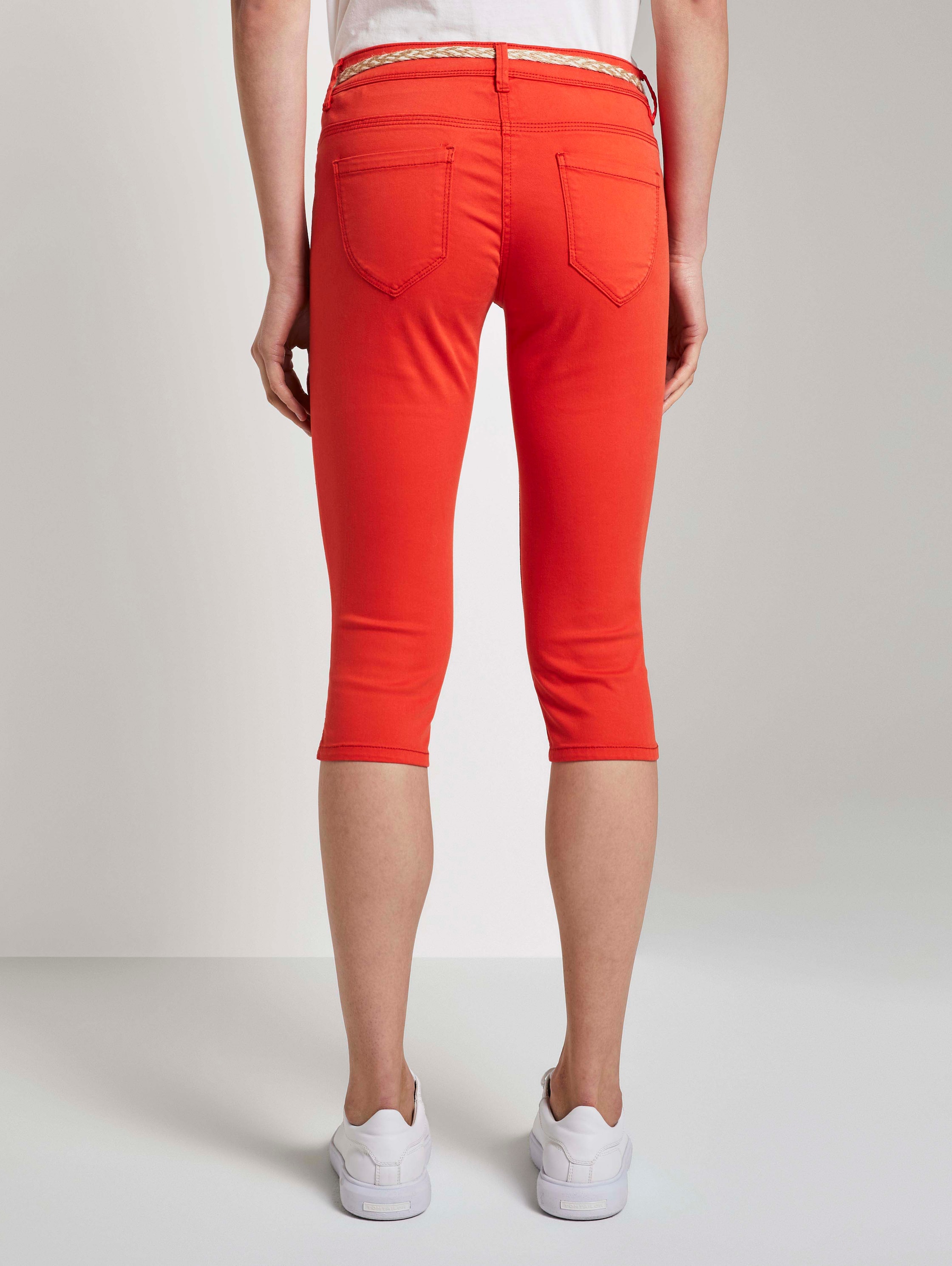 Alexa slim lyocell-blend capri trousers - strong flame orange - Neckline model-back view