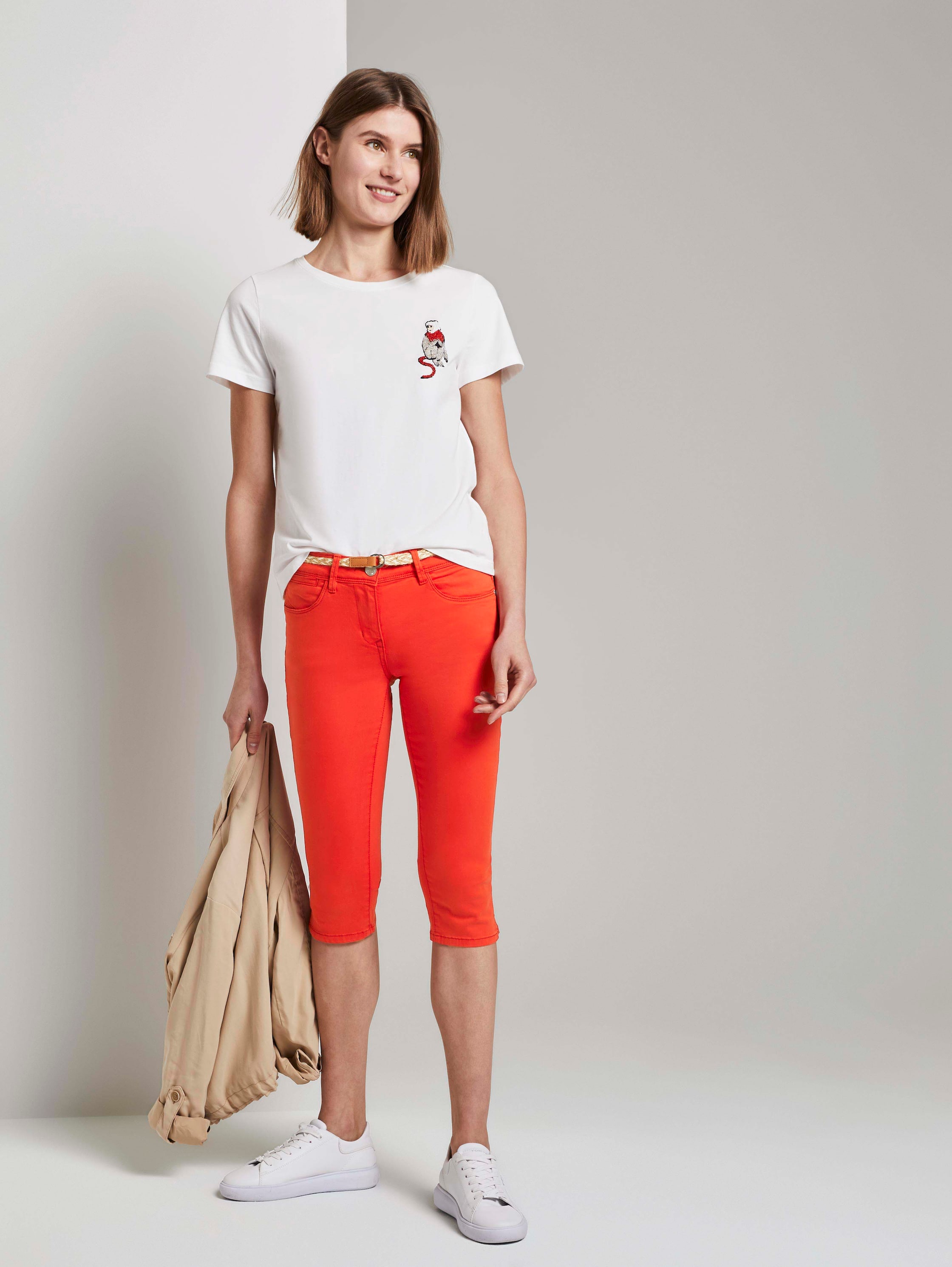 Alexa slim lyocell-blend capri trousers - strong flame orange