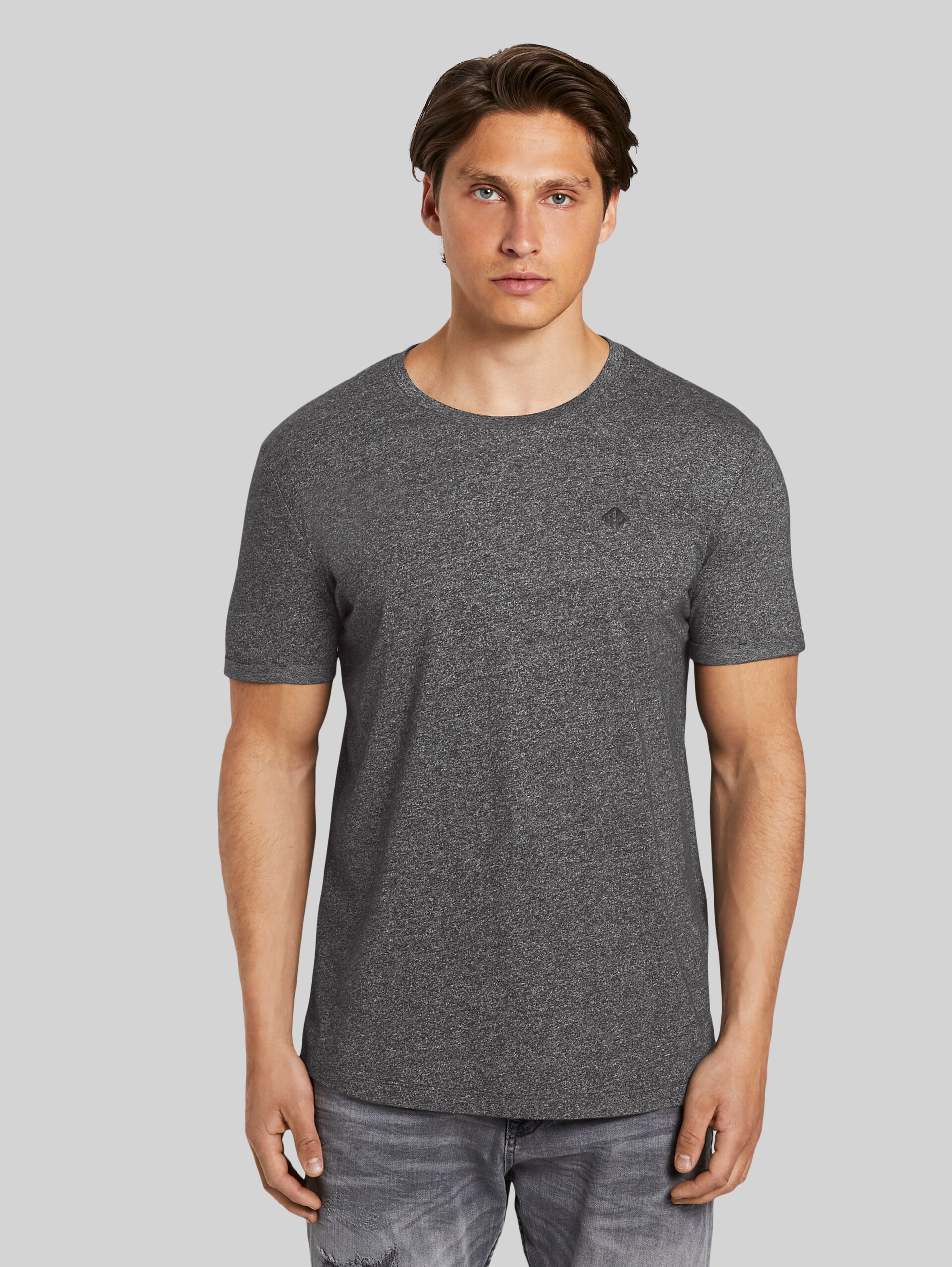 gestructureerd T-shirt - Black Non-Solid - Nek model vooraanzicht