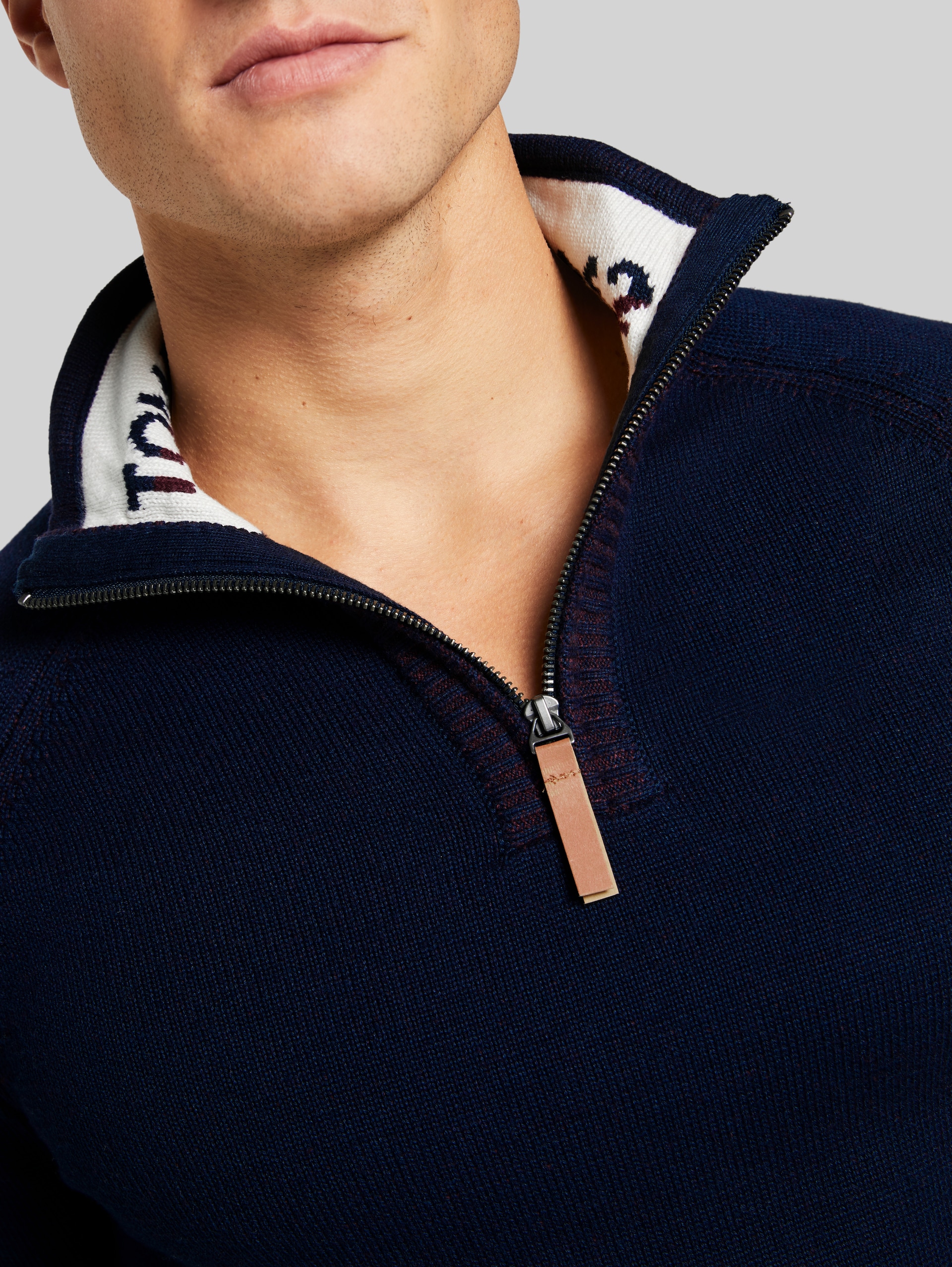 Melierter Troyer Pullover - Sky Captain Blue