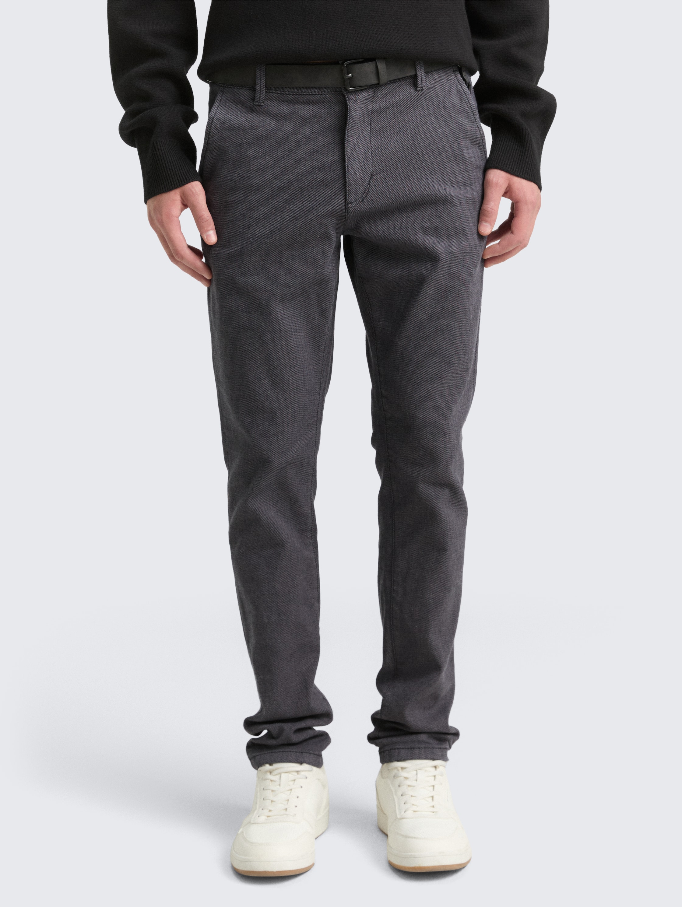 Straight Fit Chino Hose mit Gürtel - anthra_dobby_yarn_dye -