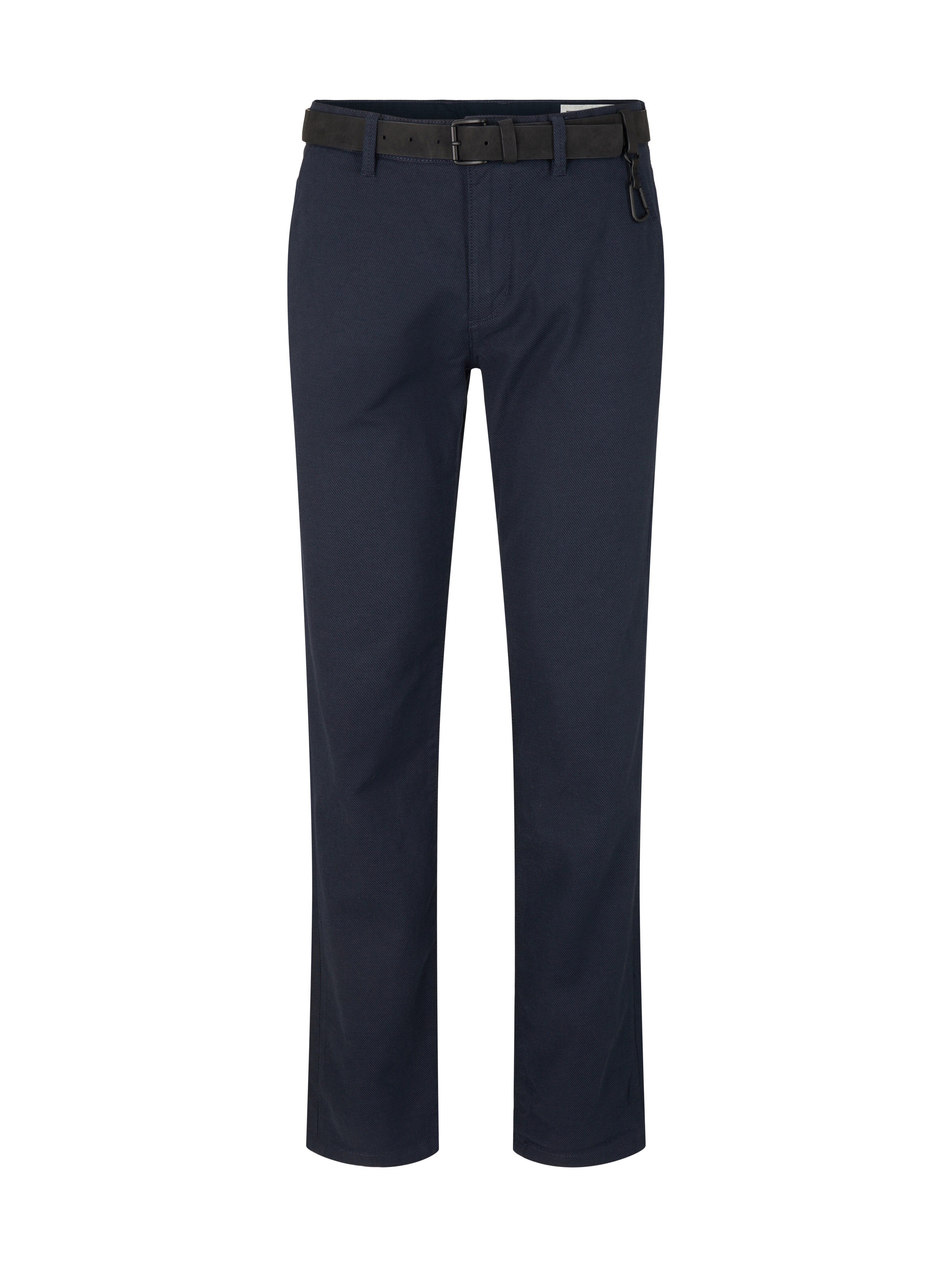 Straight-fit chinos with belt in blue by Tom Tailor