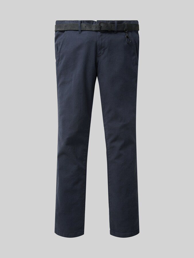 Straight Chino Hose mit Gürtel von Denim Male, navy dobby yarn dye