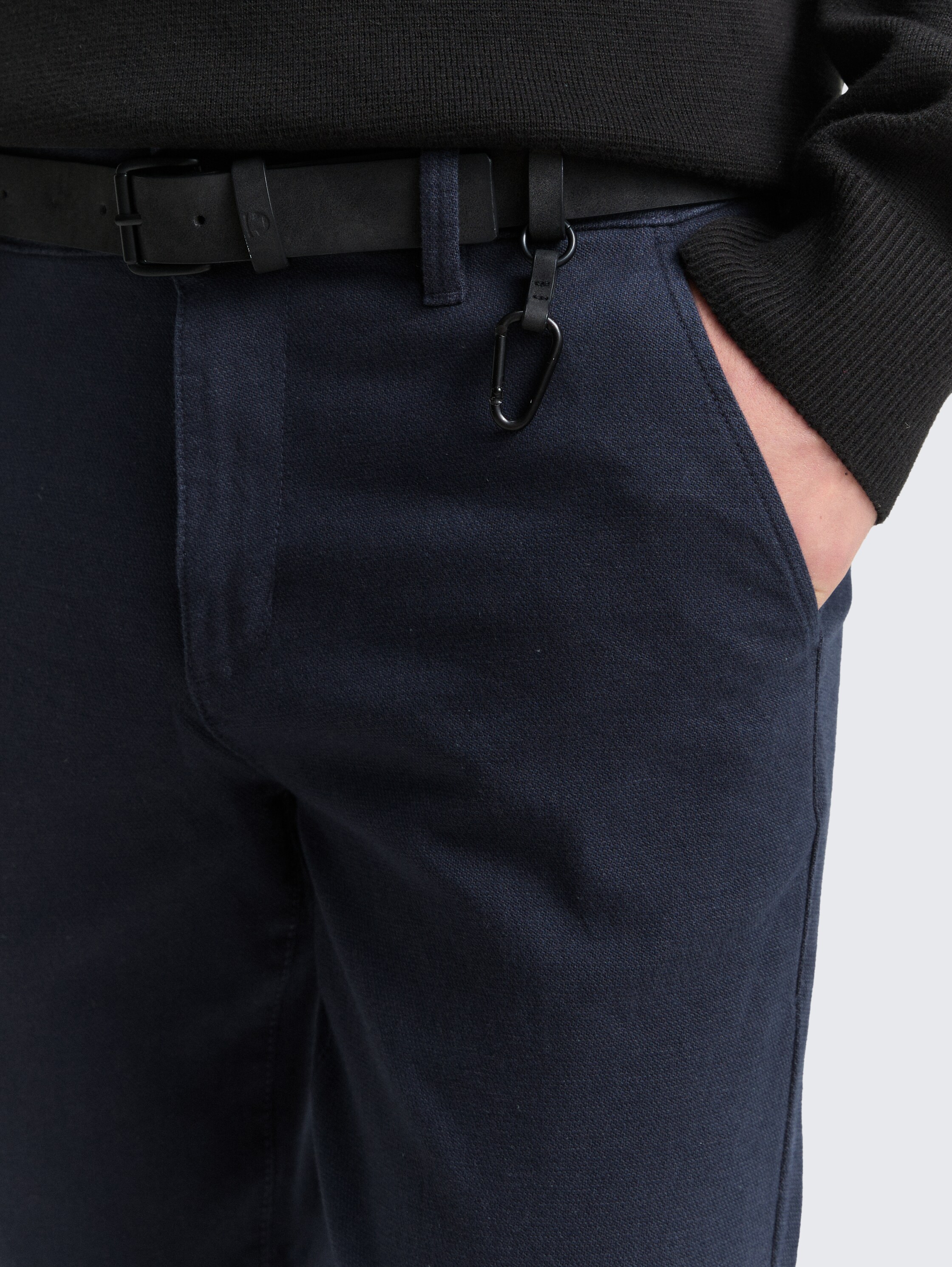 Straight fit chino broek met riem - navy_dobby_yarn_dye - 