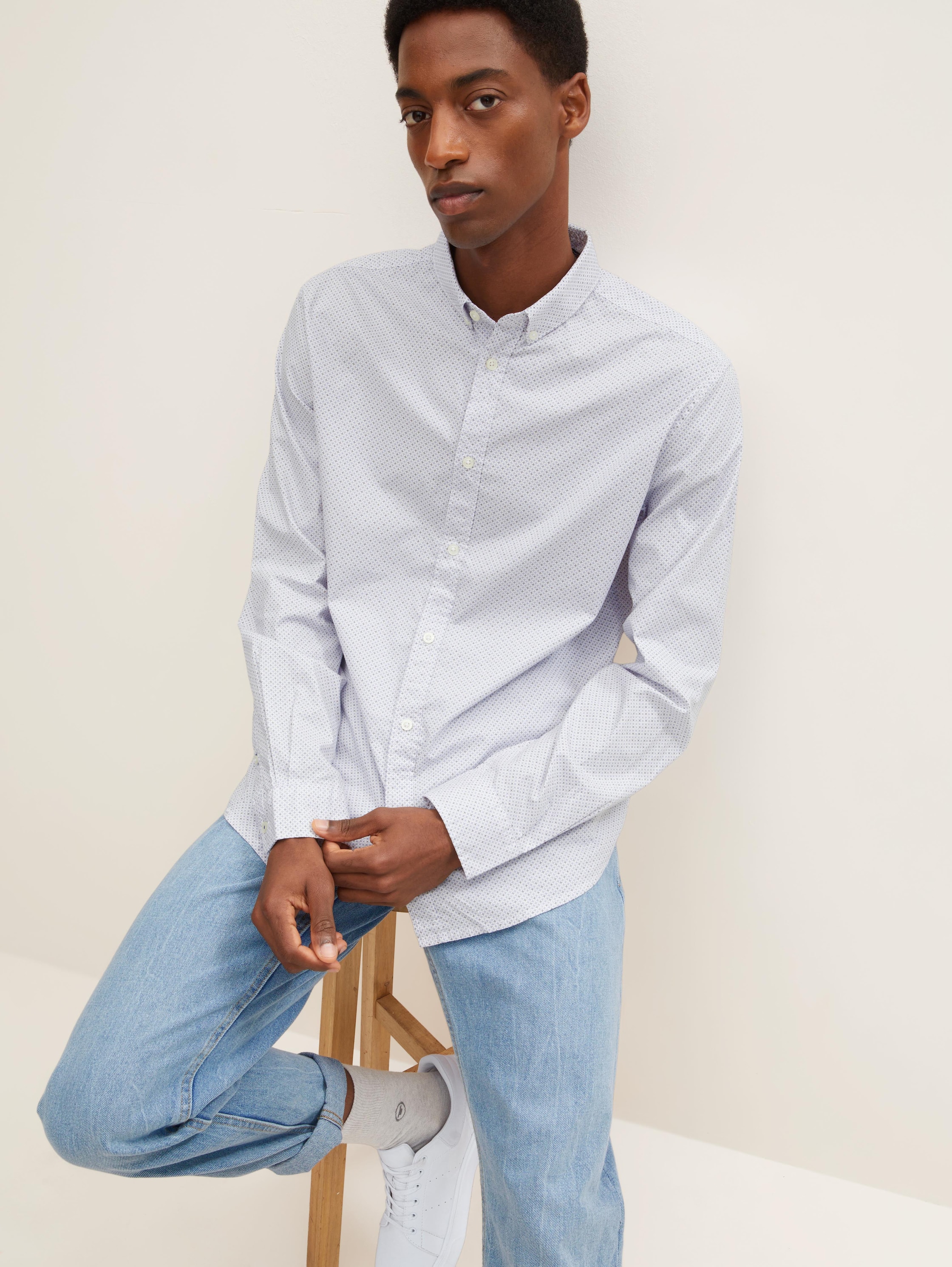 Stretch shirt met print - white blue crosses design