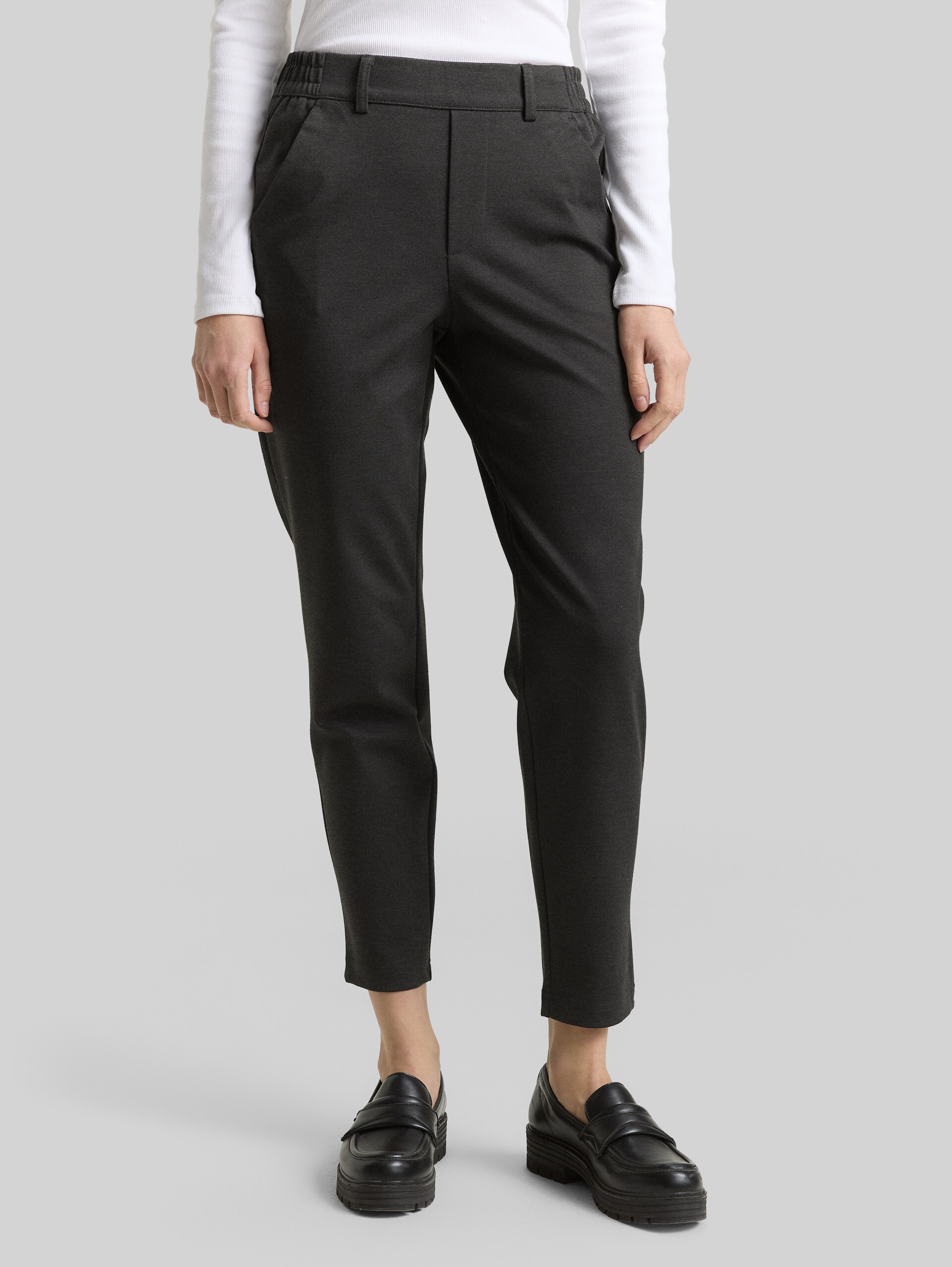 Broek met relaxte pasvorm en elastische tailleband - Shale Grey Melange