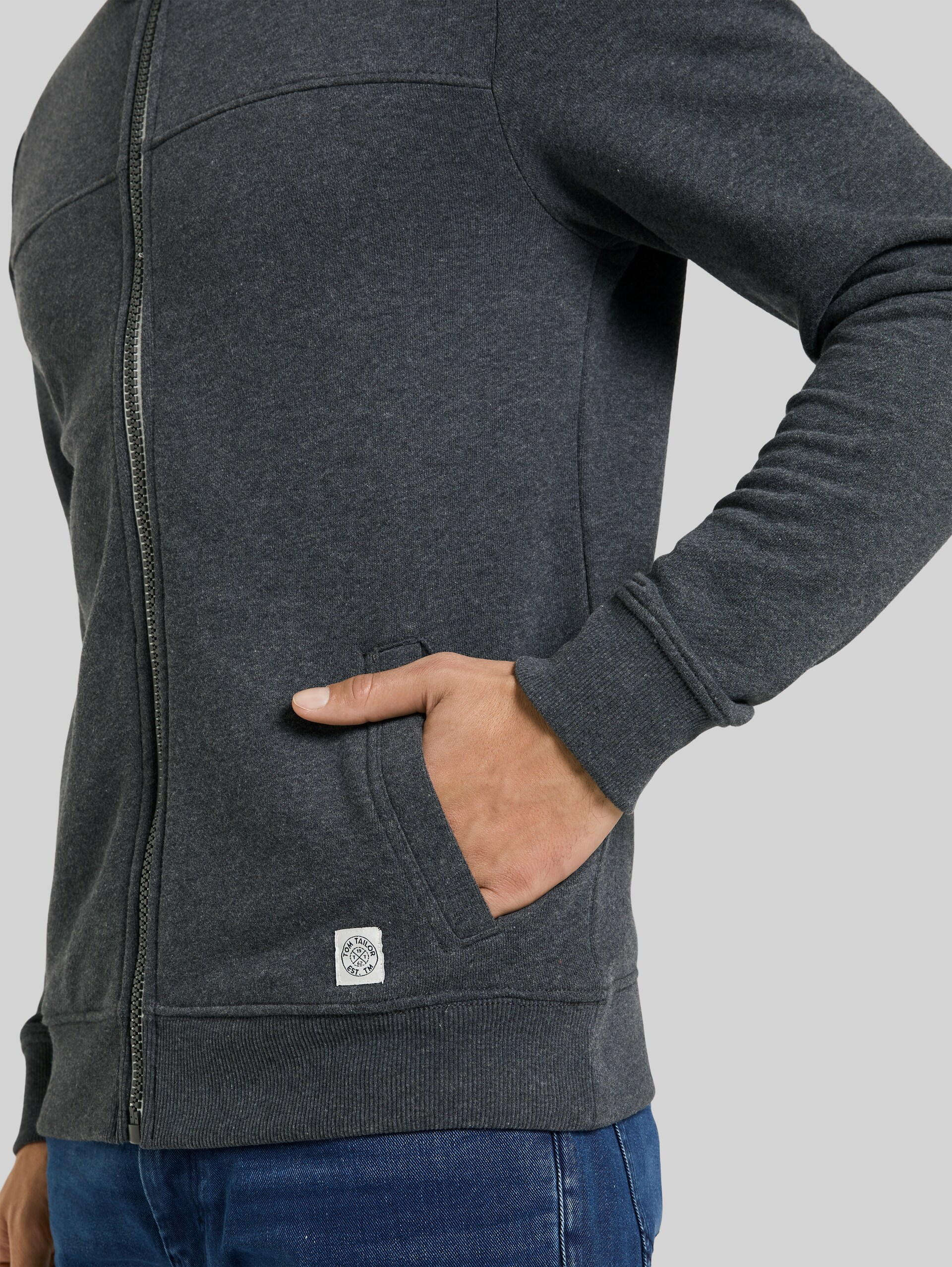 Sweatjack met opstaande kraag - Dark Grey Melange