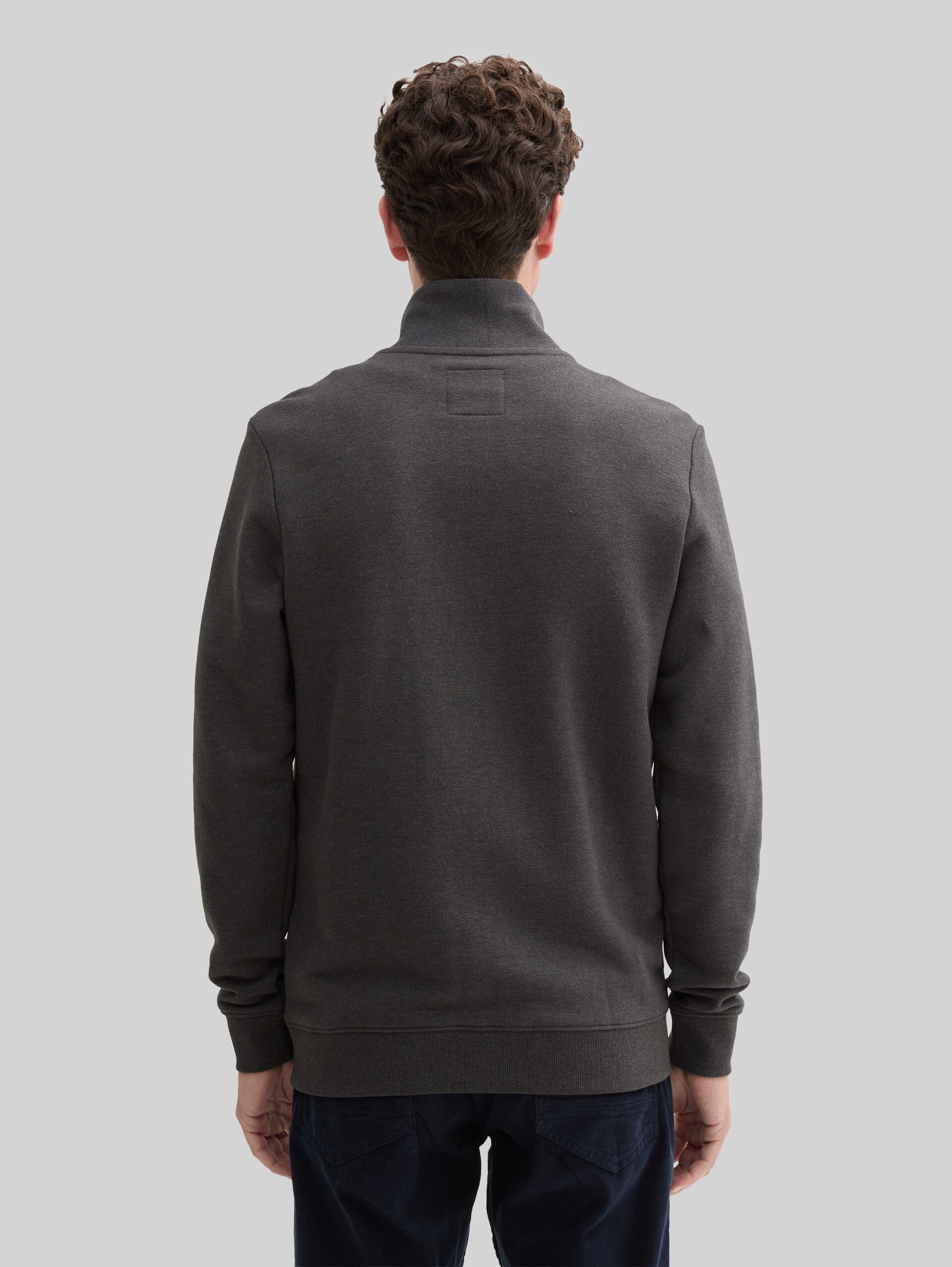 Sweatjack met opstaande kraag - Dark Grey Melange - Neklijn model-achteraanzicht