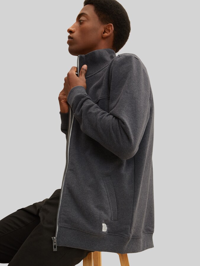 Sweatjacket with a stand-up collar by Men, Dark Grey Melange