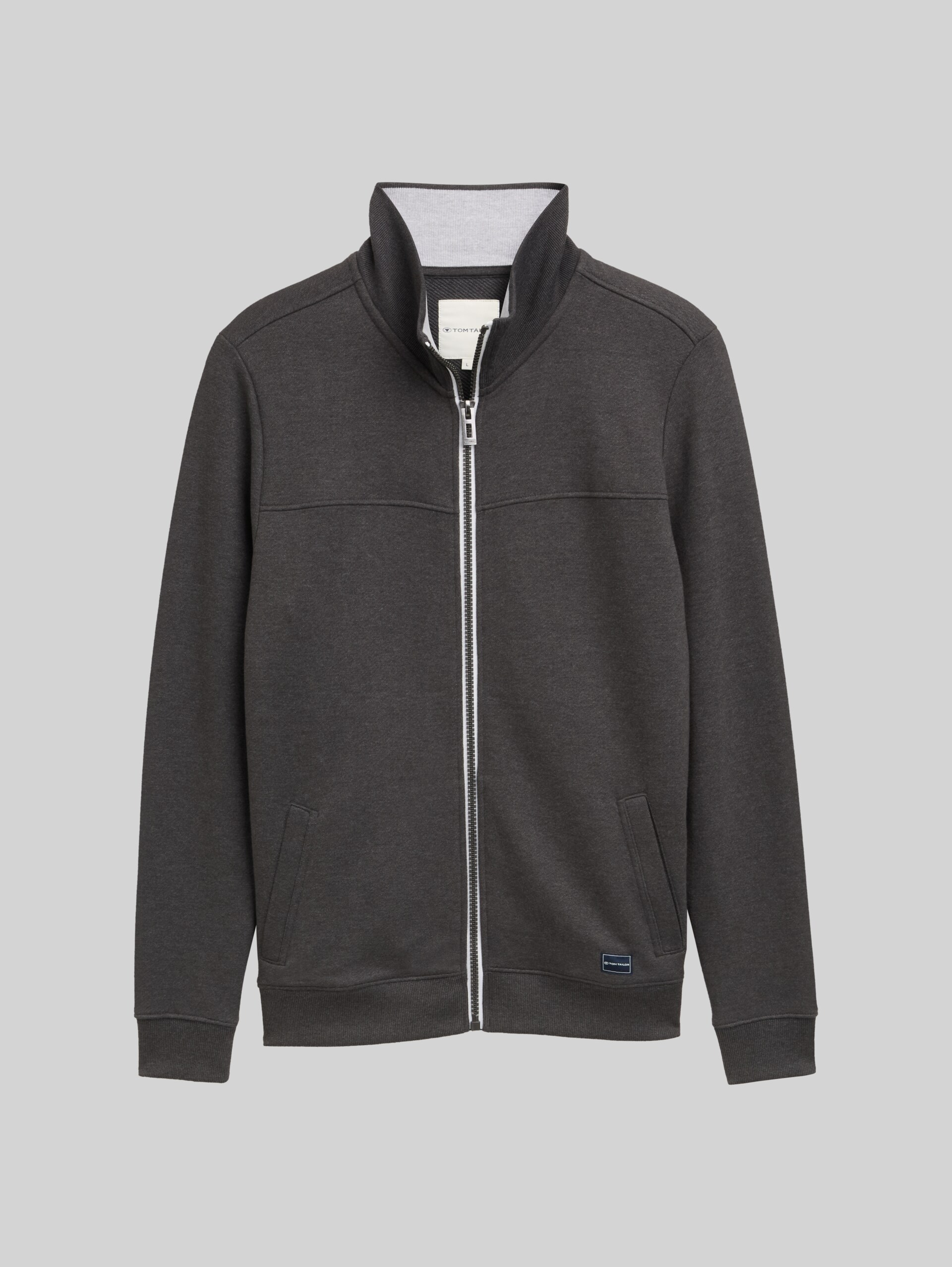Sweatjack met opstaande kraag - Dark Grey Melange - Product vooraanzicht