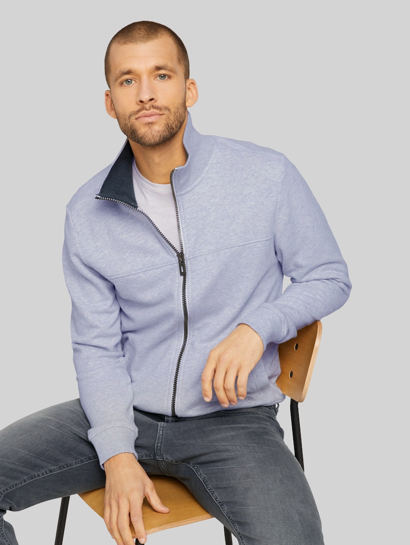 Sweatjacke mit Stehkragen von Men, Light Stone Grey Melange