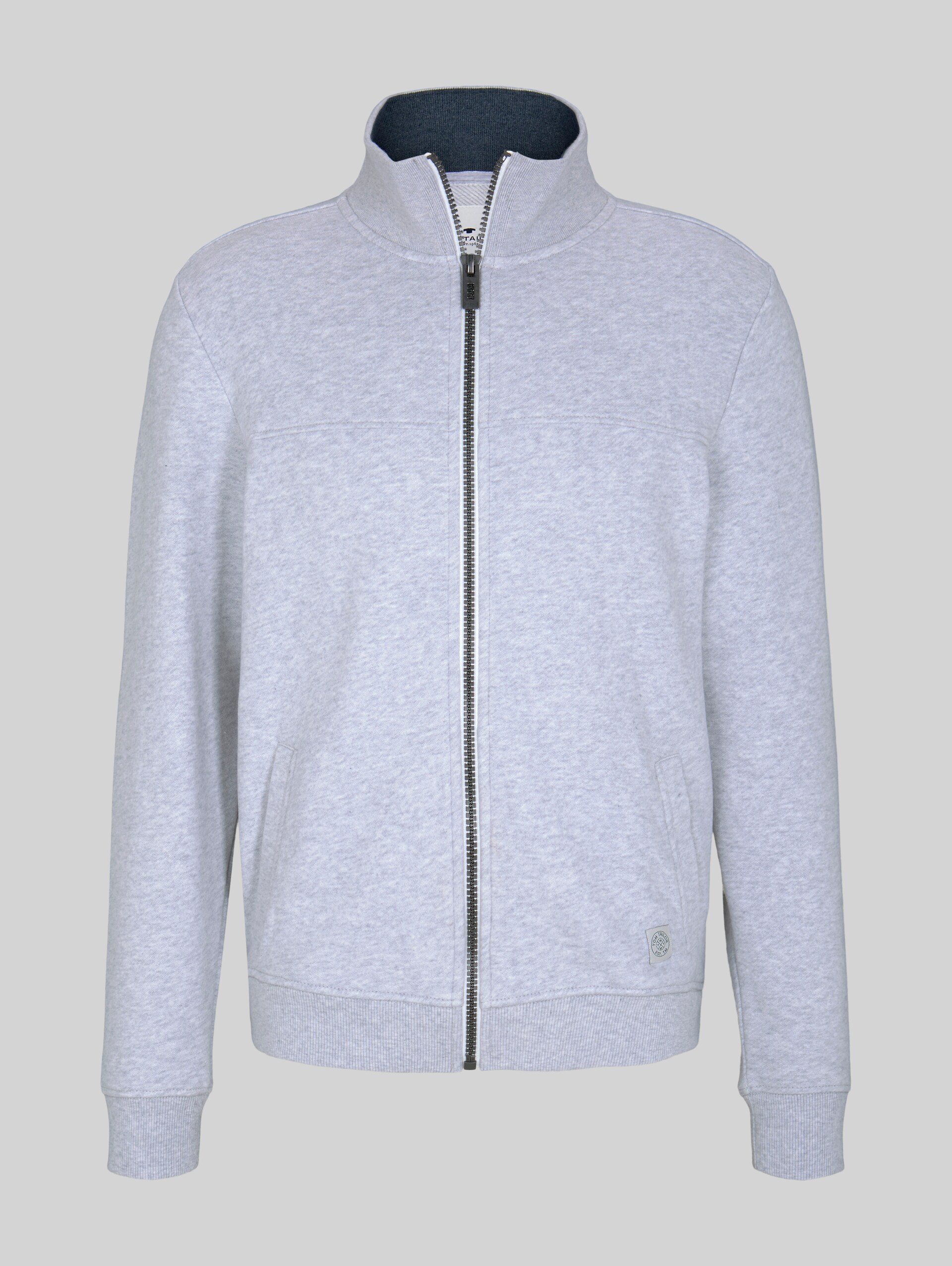 Sweatjack met opstaande kraag - Light Stone Grey Melange - Product vooraanzicht