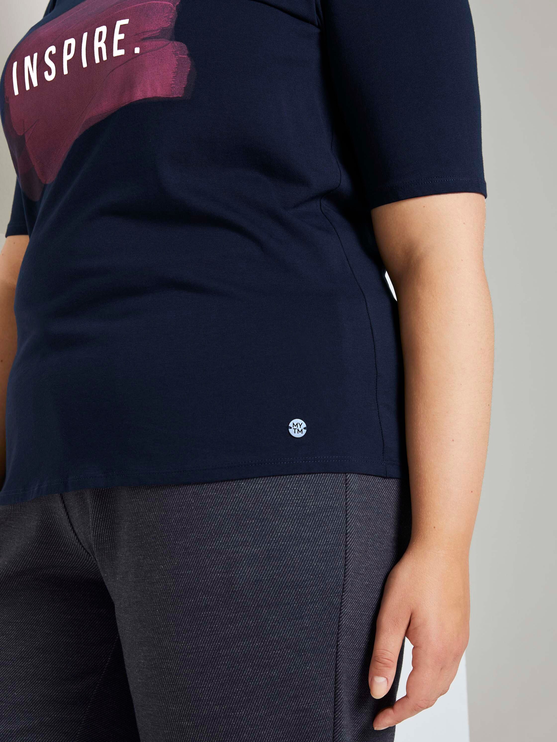 Plus - T-Shirt mit Artwork - sky captain blue