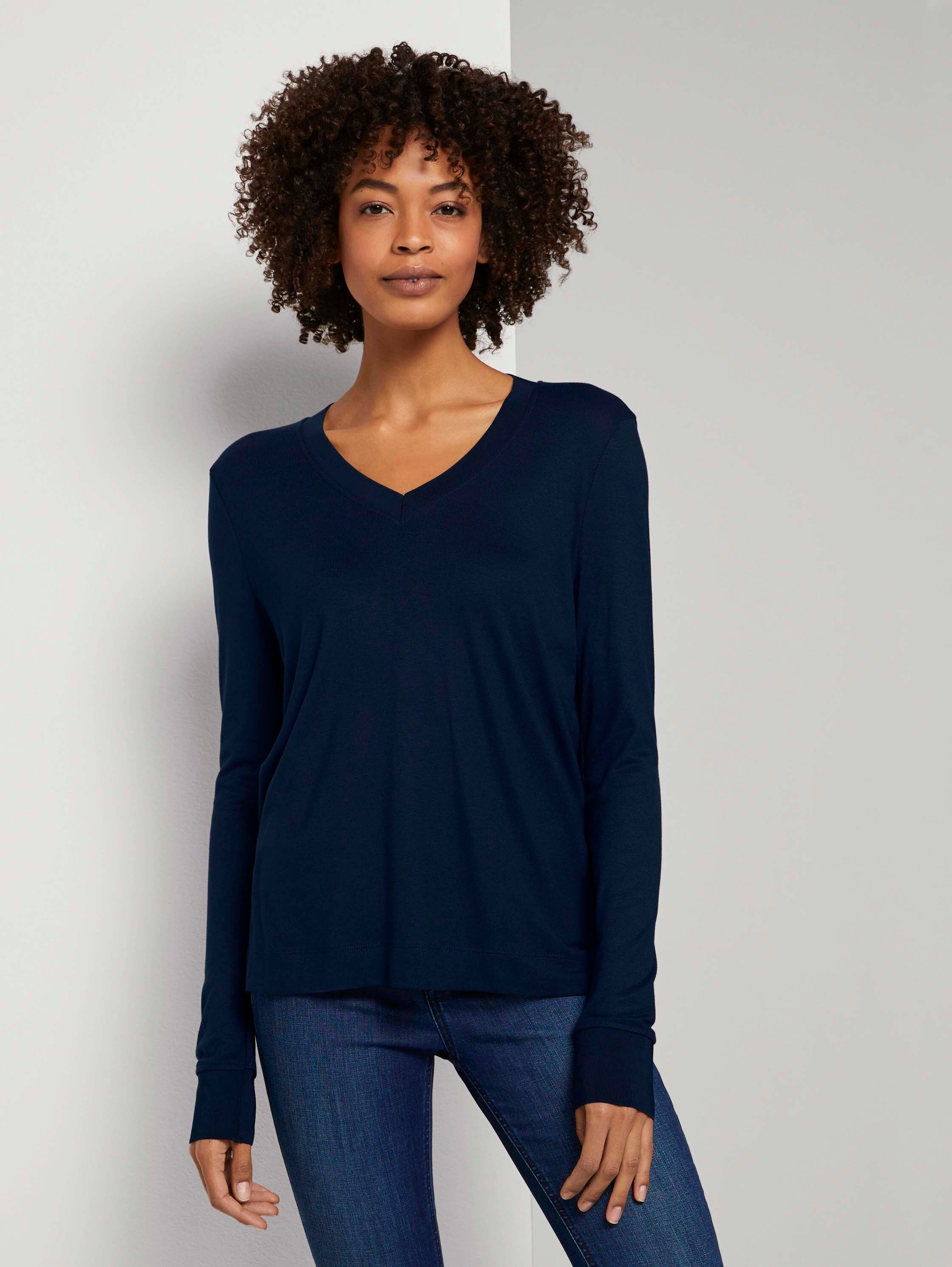 Fließendes Shirt mit Ripp-Bündchen - 3