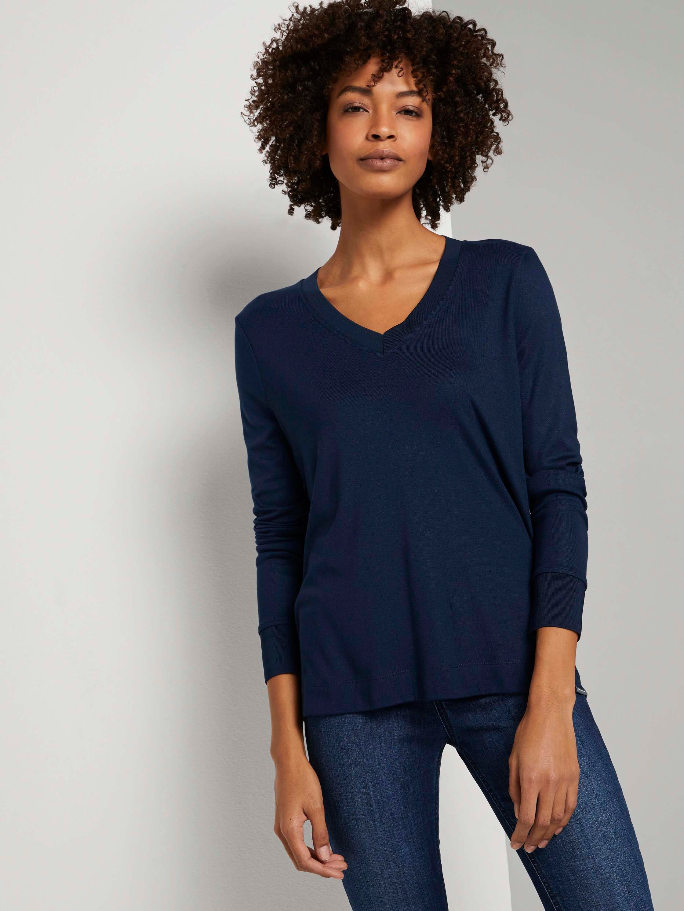Fließendes Shirt mit Ripp-Bündchen - 1