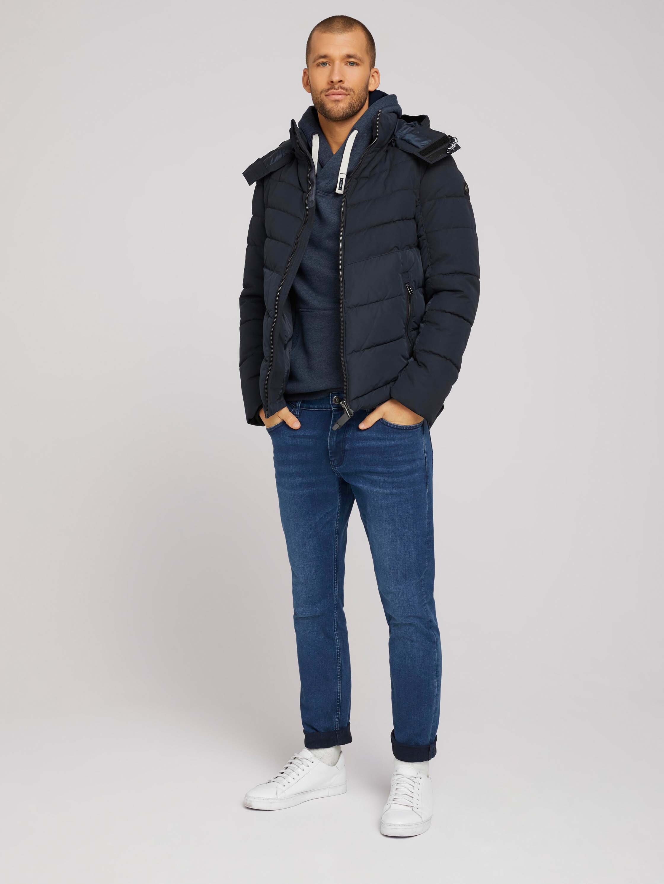 Hoodie mit Kapuzendetail - sky captain blue white melange - Model-Vorderansicht