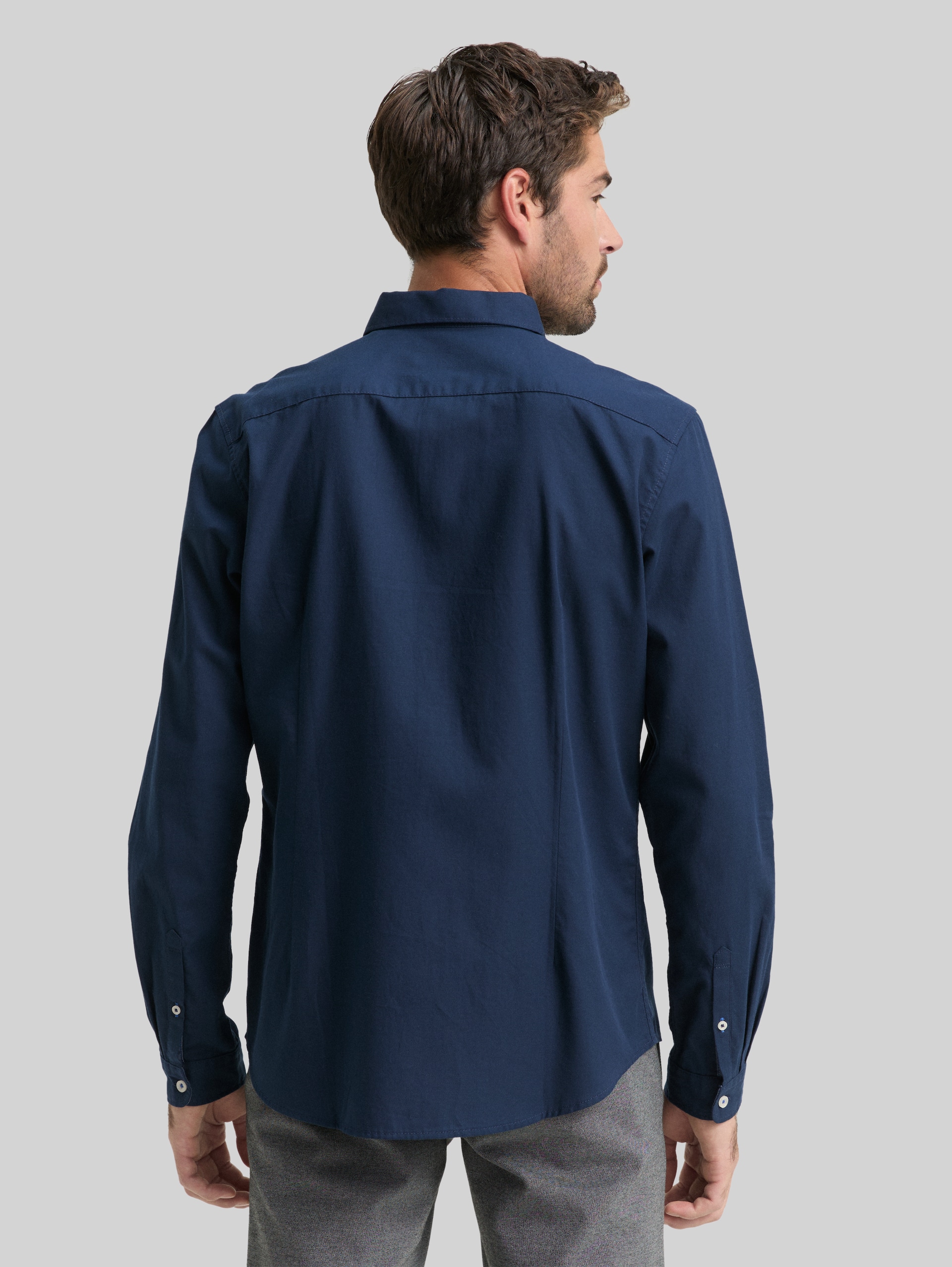 Slim Fit-overhemd met gestructureerde stof - Dark Blue - Neklijn model-achteraanzicht