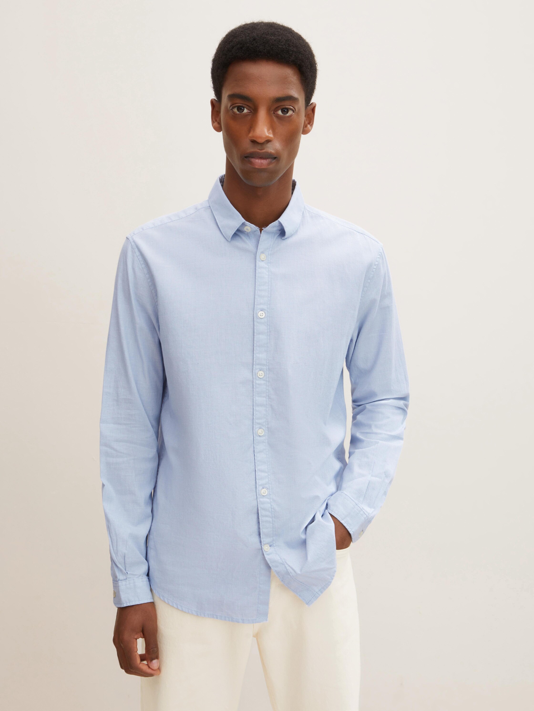 Slim Fit Overhemd met gestructureerde stof - light_blue_white_structure - 