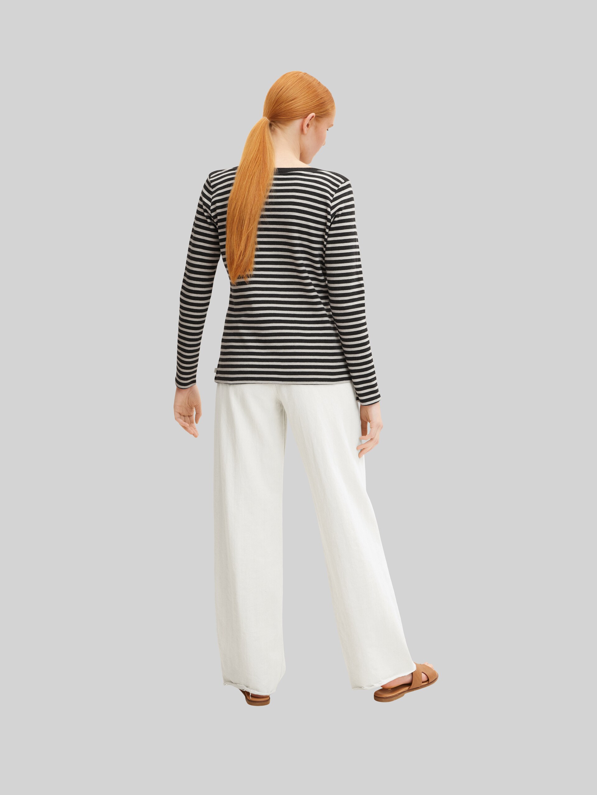Shirt met lange mouwen en streepmotief - grey beige stripe - Neklijn model-achteraanzicht