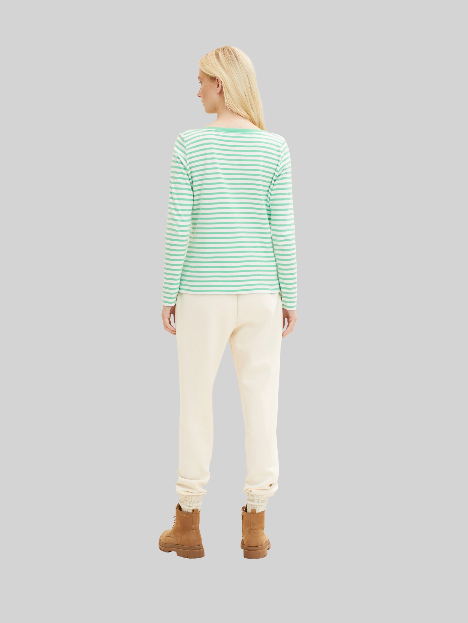 Shirt met lange mouwen en streepmotief - white green stripe - Neklijn model-achteraanzicht