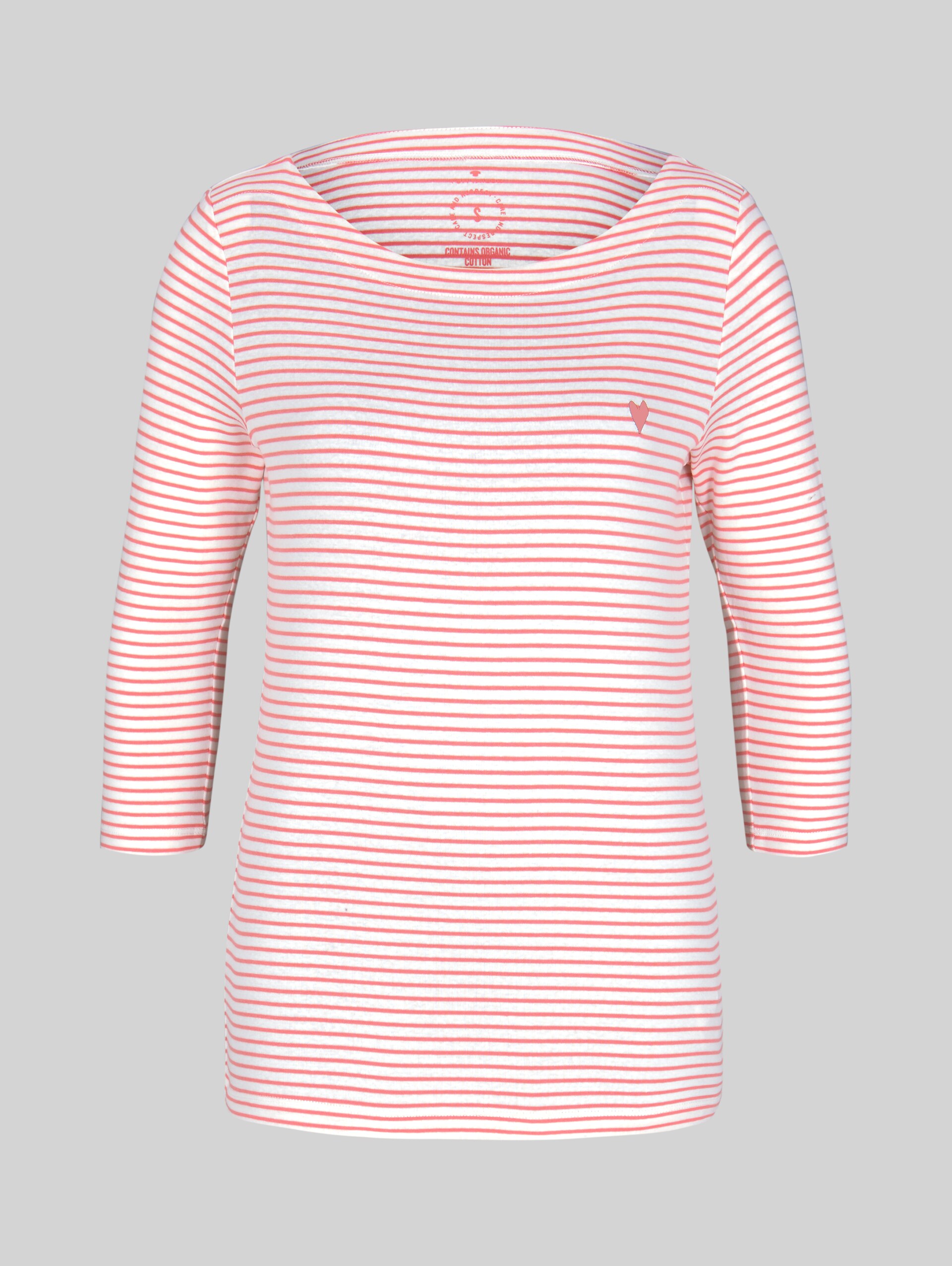 Striped shirt with small embroidery - white peach small stripe - Front product view
