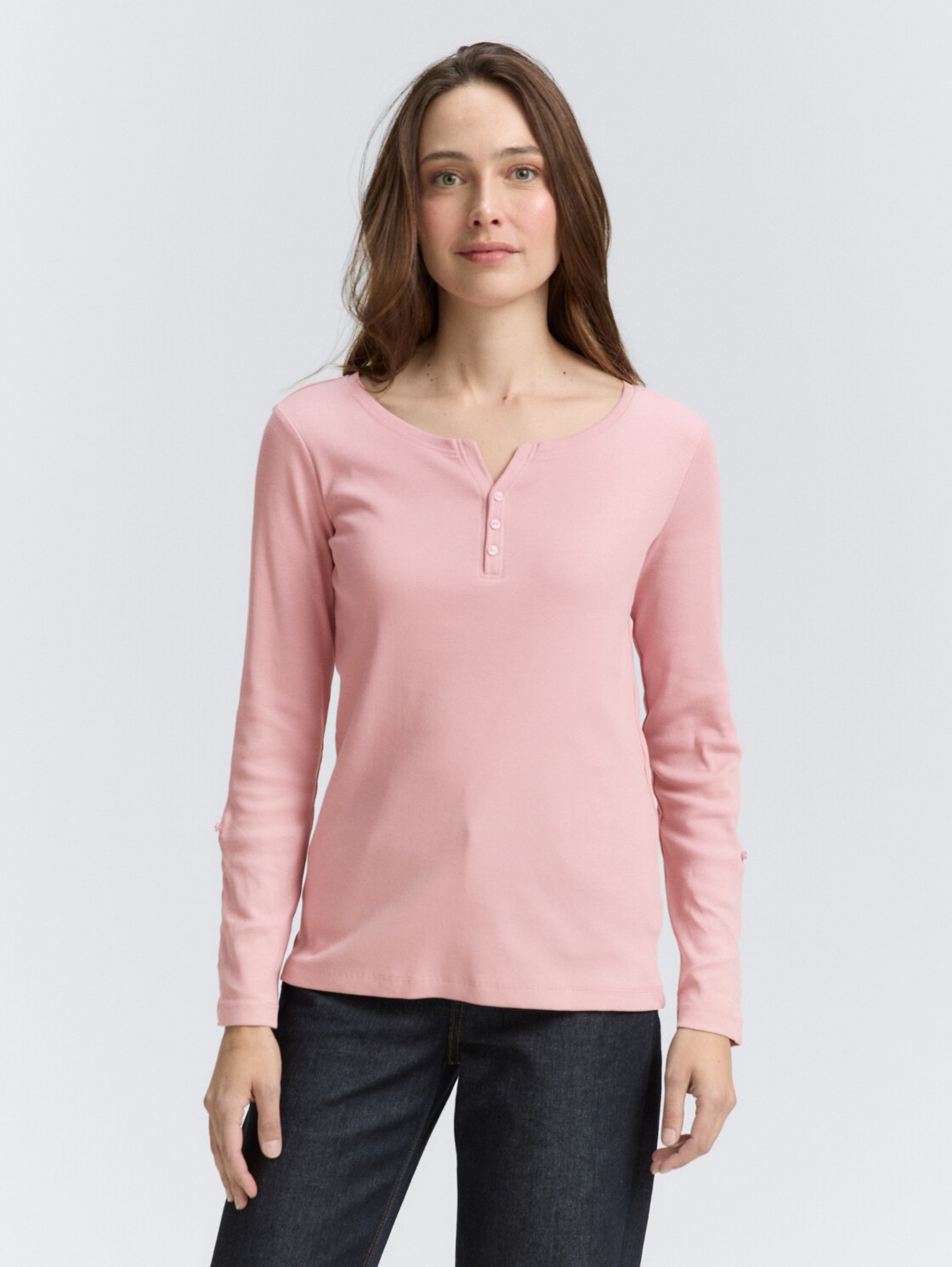 Langarmshirt mit Turn-Up-Funktion - Morning Pink - Ausschnitt Model-Vorderansicht