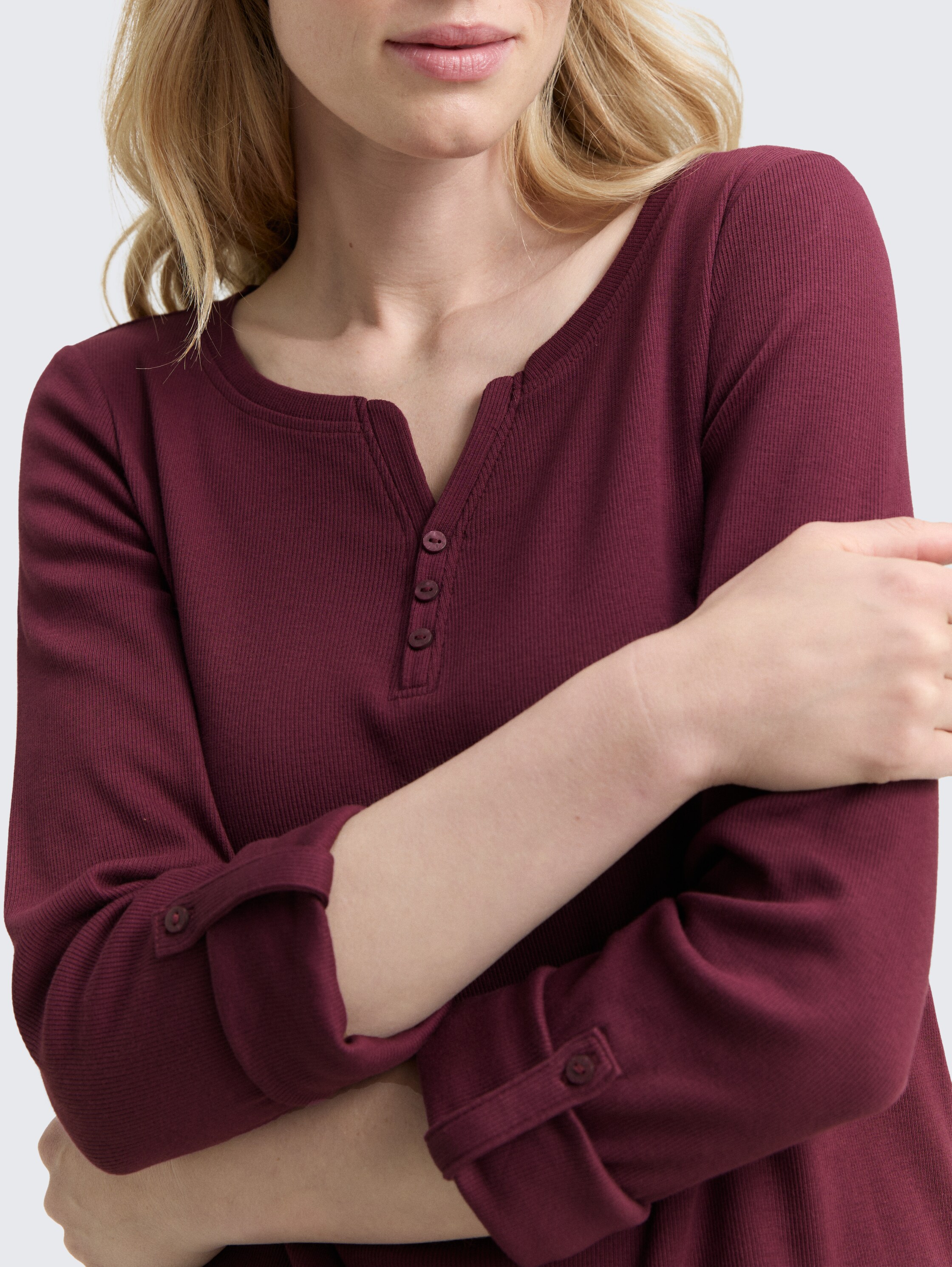 Langarmshirt mit Turn-Up-Funktion - bordeaux_red - 