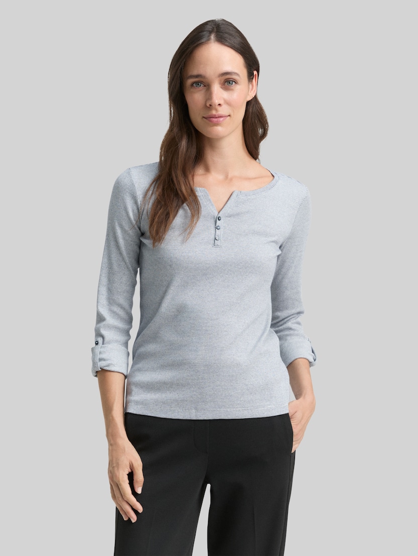 Longsleeve hemd met print door Women, offwhite navy small stripe