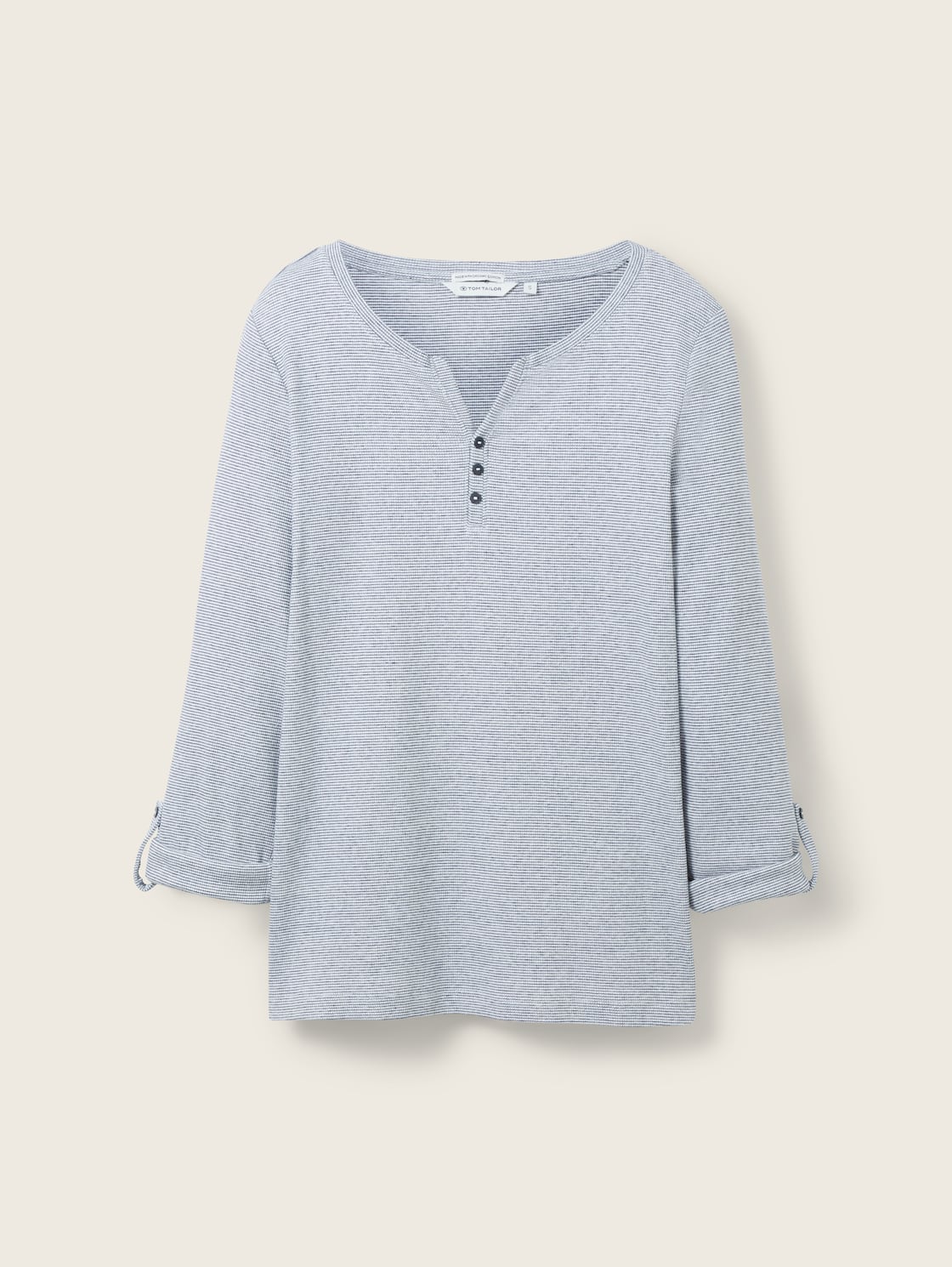 Langarmshirt mit Bio-Baumwolle - offwhite navy small stripe - Vorder-Produkt-Ansicht