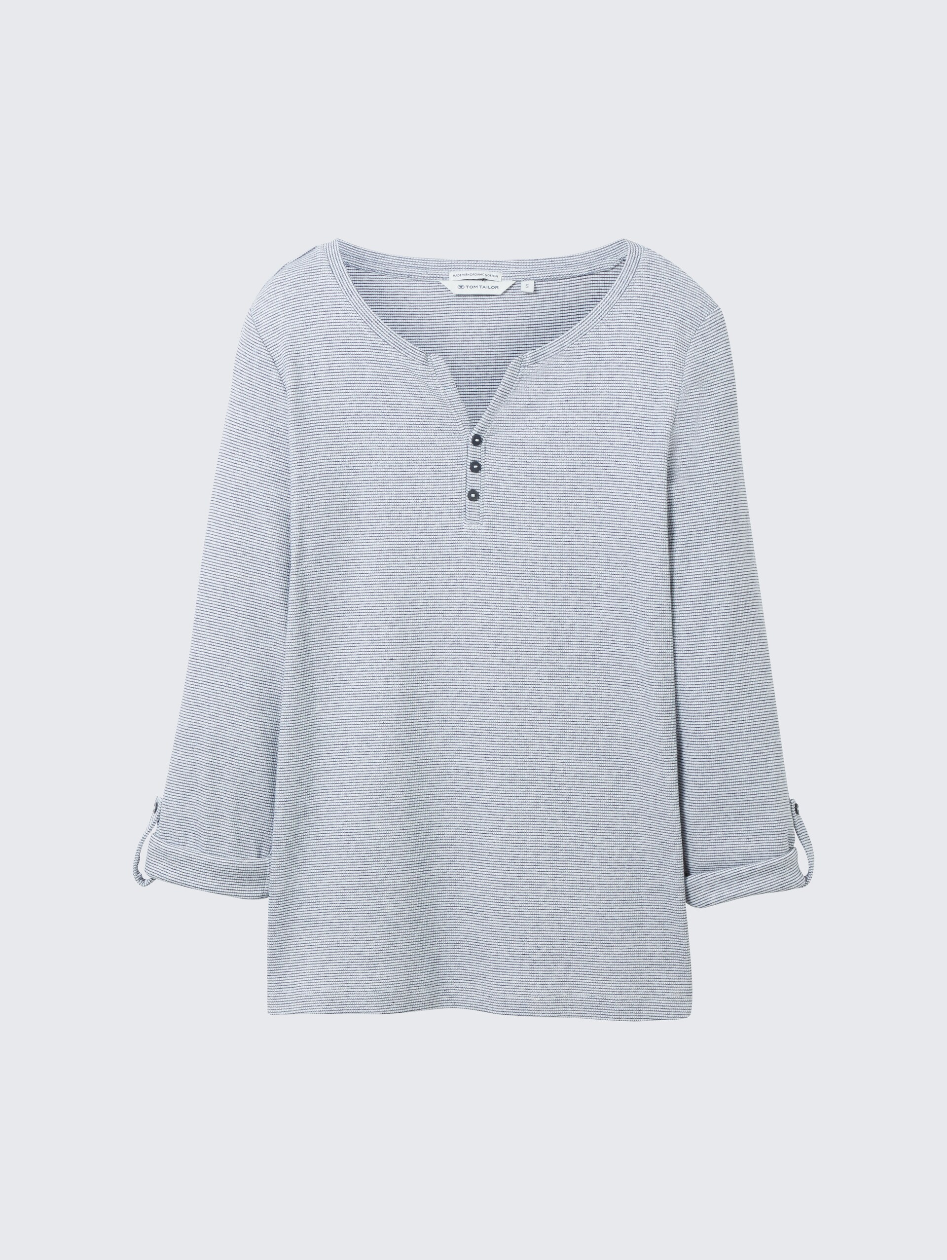 Langarmshirt mit Bio-Baumwolle - offwhite navy small stripe - Vorder-Produkt-Ansicht