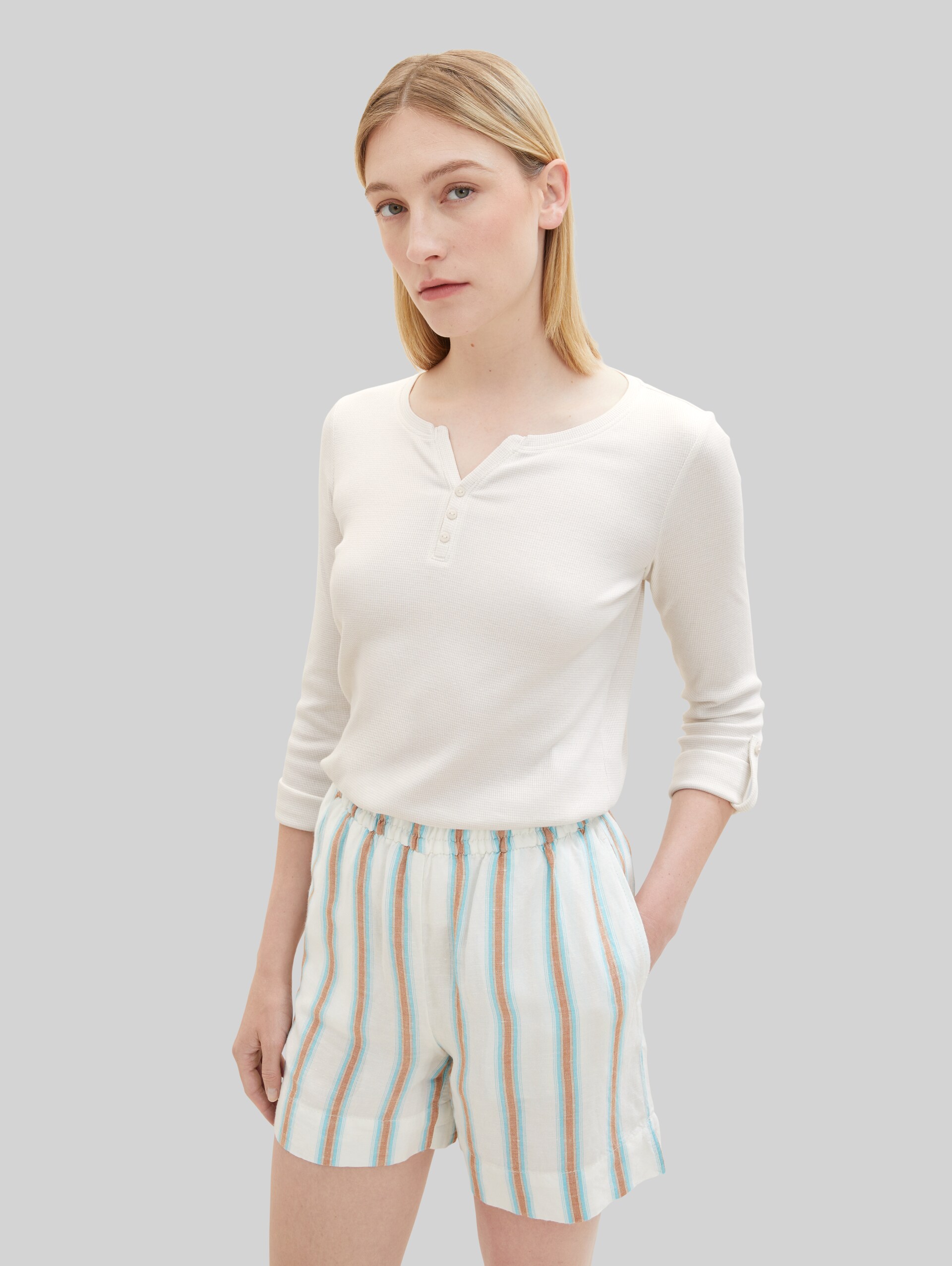 Langarmshirt mit Turn-Up-Funktion - offwhite grey small stripe